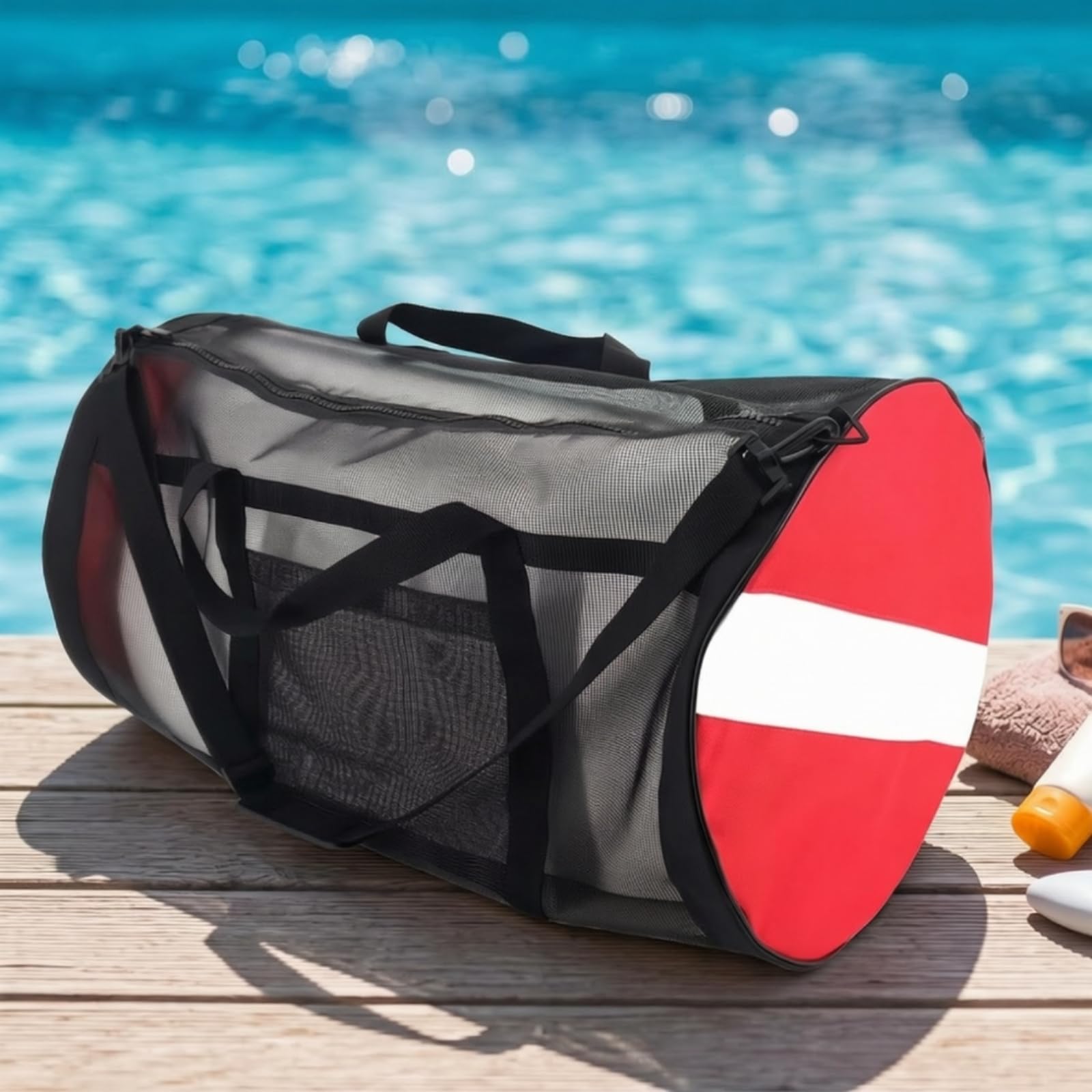 Baoblaze Borsa Sub Mesh Cilindrica Borsa da Immersione Sacca Attrezzatura Zaino Subacqueo con Tracolla Imbottita E Manico Rete Traspirante per Asciugatura