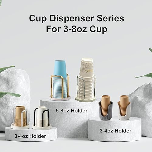 Miniatura 7 de Paquete de 2 dispensadores de tazas de baño, base de cerámica y asas de aluminio, para almacenamiento de vasos de papel pequeños desechables de 3
