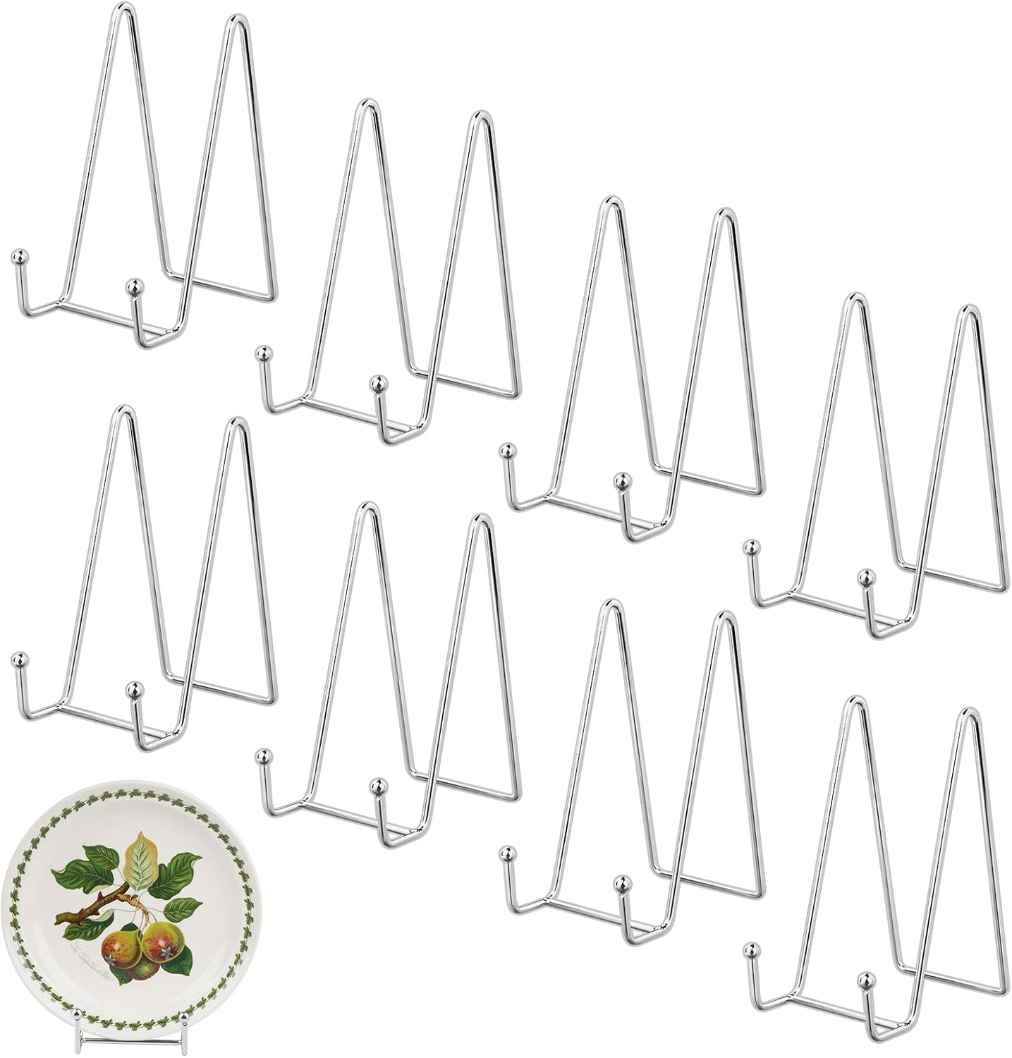 8 Pack Plate Stands for Display, 6 Inch Silver Metal Frame Holder Stand