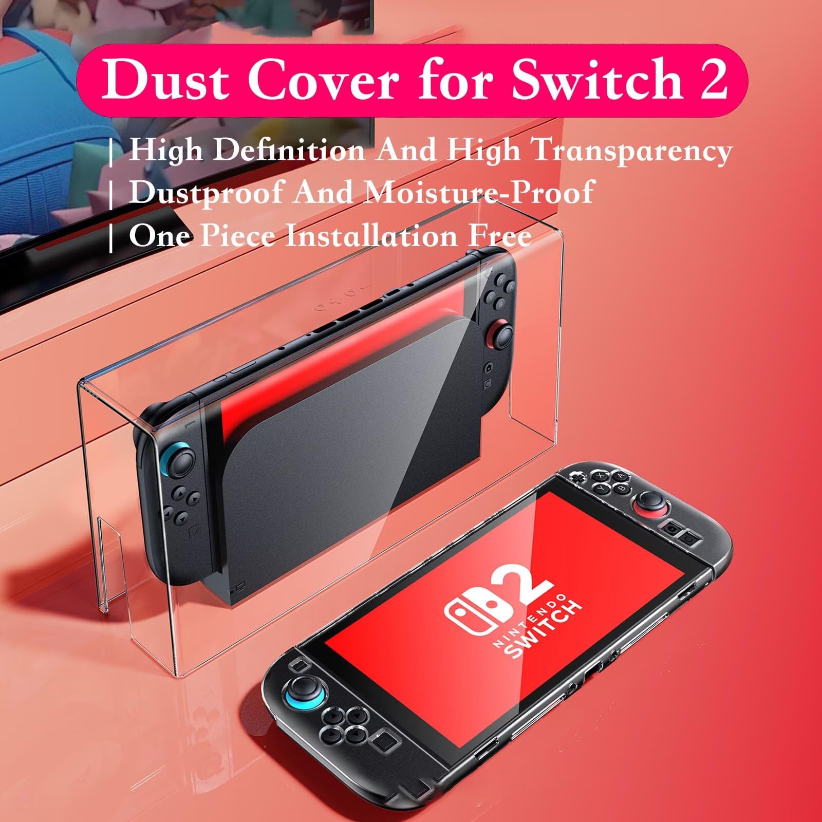 Copertura antipolvere per Switch 2, in acrilico trasparente, antipolvere, antigraffio, impermeabile, trasparente, per Nintendo Switch 2