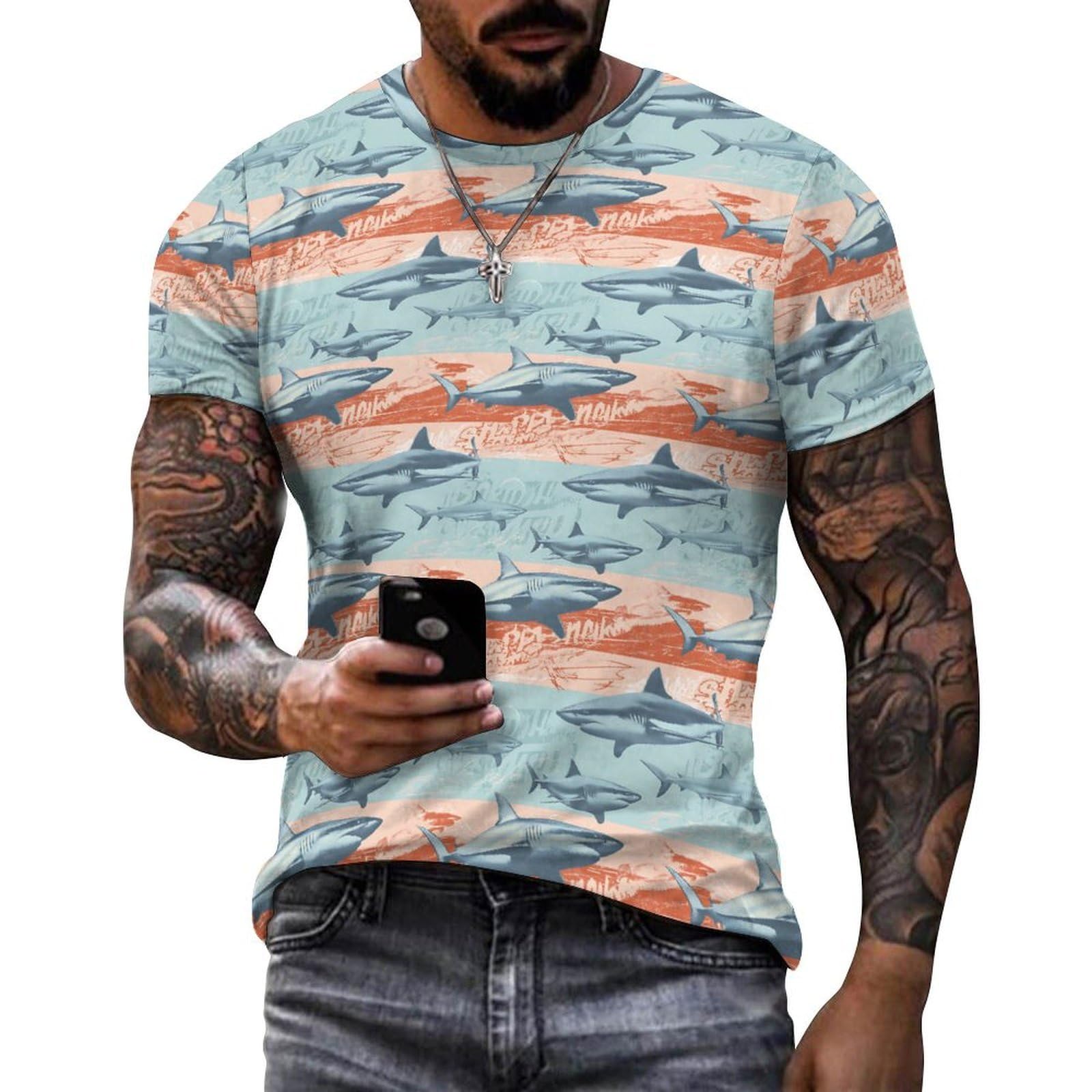 Men's Shark T-Shirts Casual Fashion Hiphop Graphic Tee Short Sleeve Skeleton Tee 2026 Bodybuilding Muscle T-Shirts