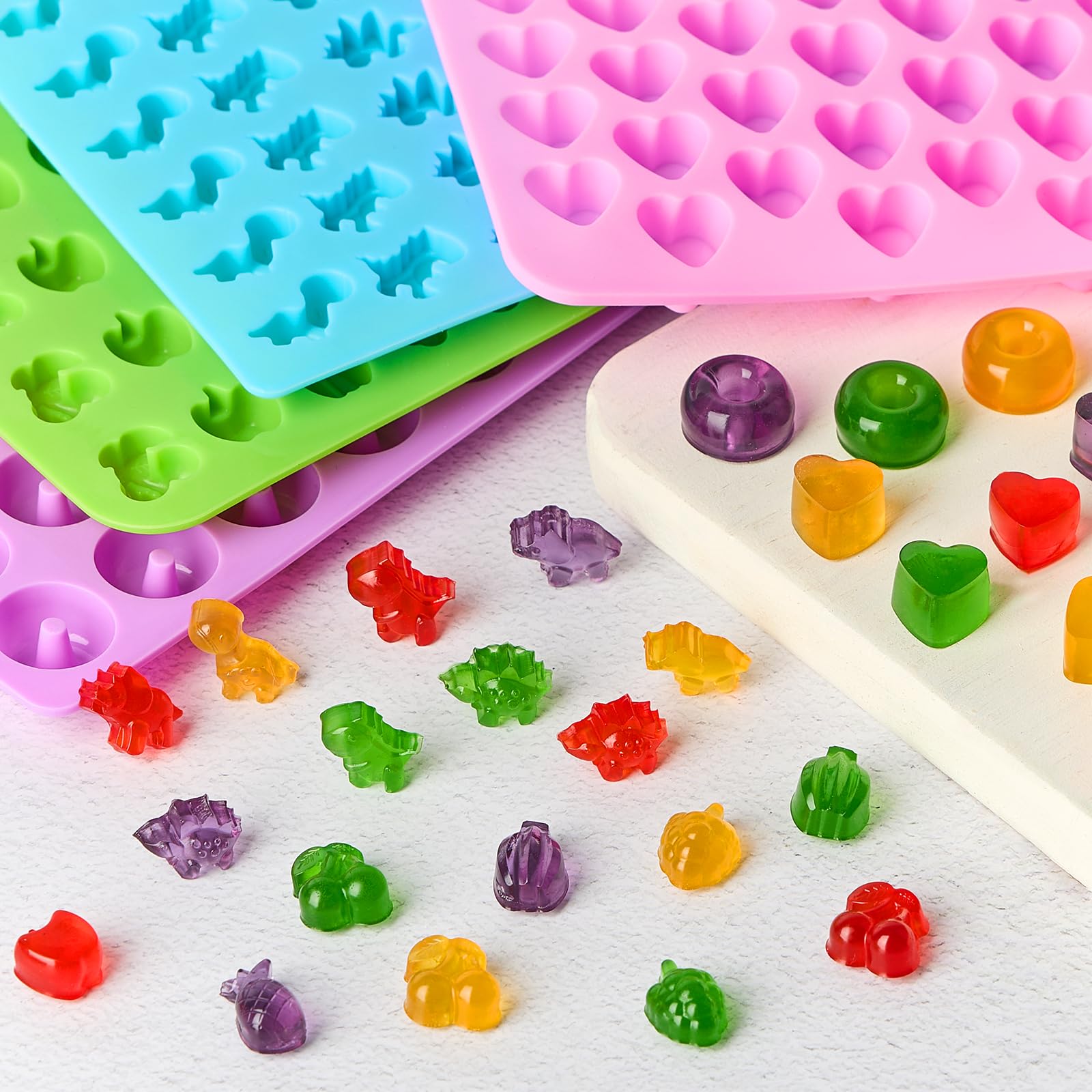 5 moldes de silicona para caramelos con 2 cuentagotas, moldes de silicona antiadherentes y sin BPA para mini gelatina, caramelo, chocolate, gomitas