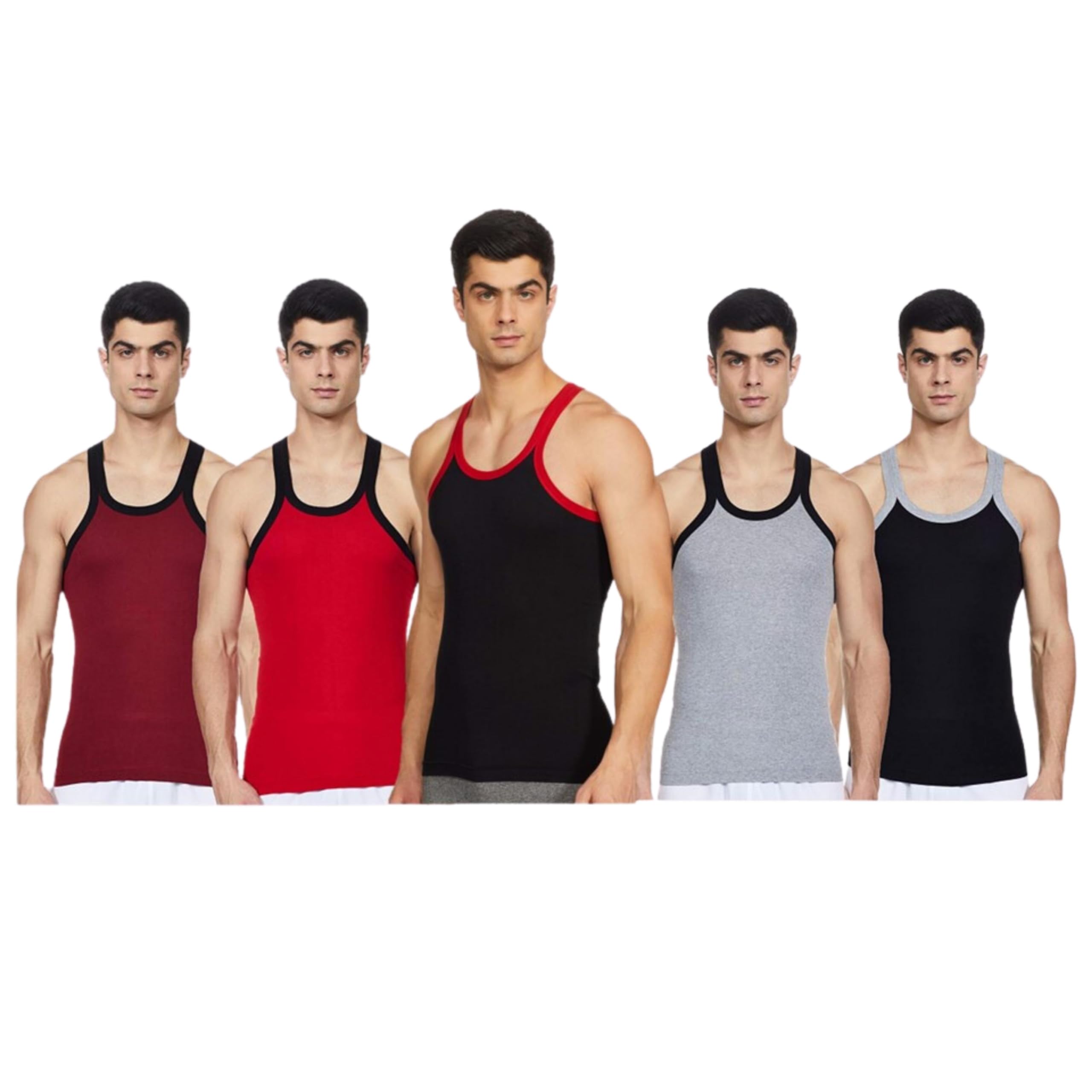 renox Men's Cotton Sleeveless Plain Gym Vest | Colour - Multicolor | Size - P - Pack of 5-picture-30