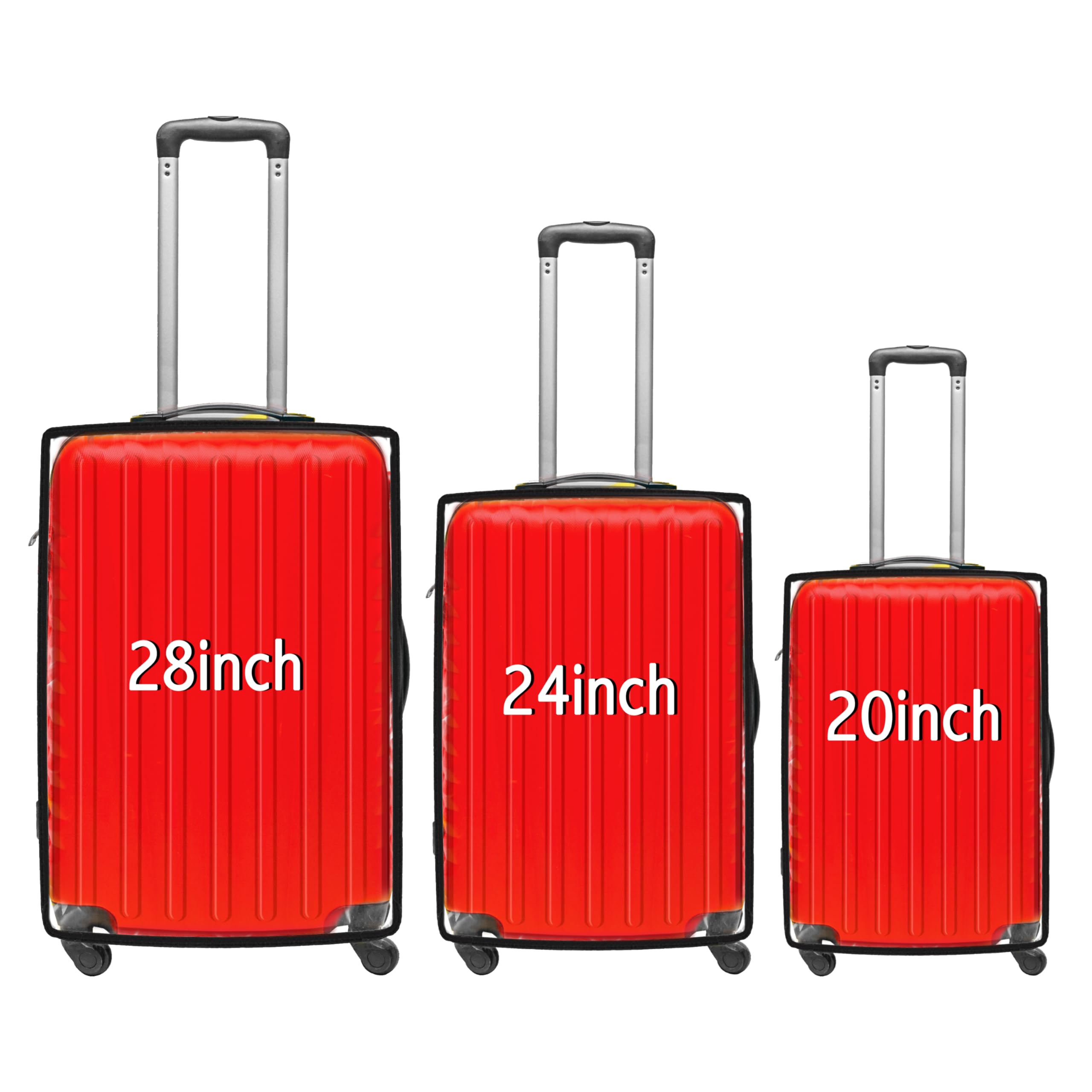 StoriteCombo of 3 Trolley Bag Cover/Suitcase Bag Cover/Waterproof Dustproof Luggage Cover/Zippered Clear PVC Suitcase Covers Protectors (28 inch, 24 inch, 20inch)