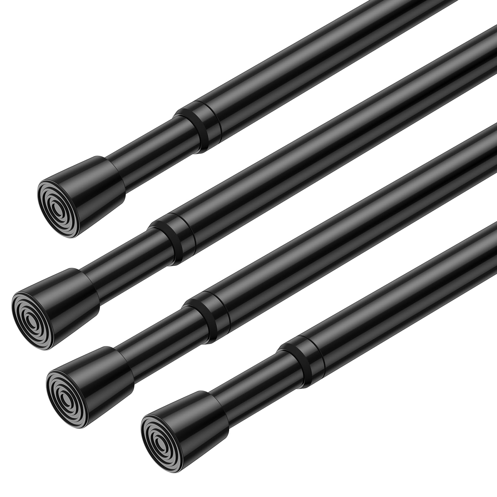AIZESI Spring Tension Rods Adjustable Tension Curtain Rod Small Tension Rod No Drilling Expandable Spring Loaded Curtain Tension Rod（Black,26" to 39"-4Pcs)