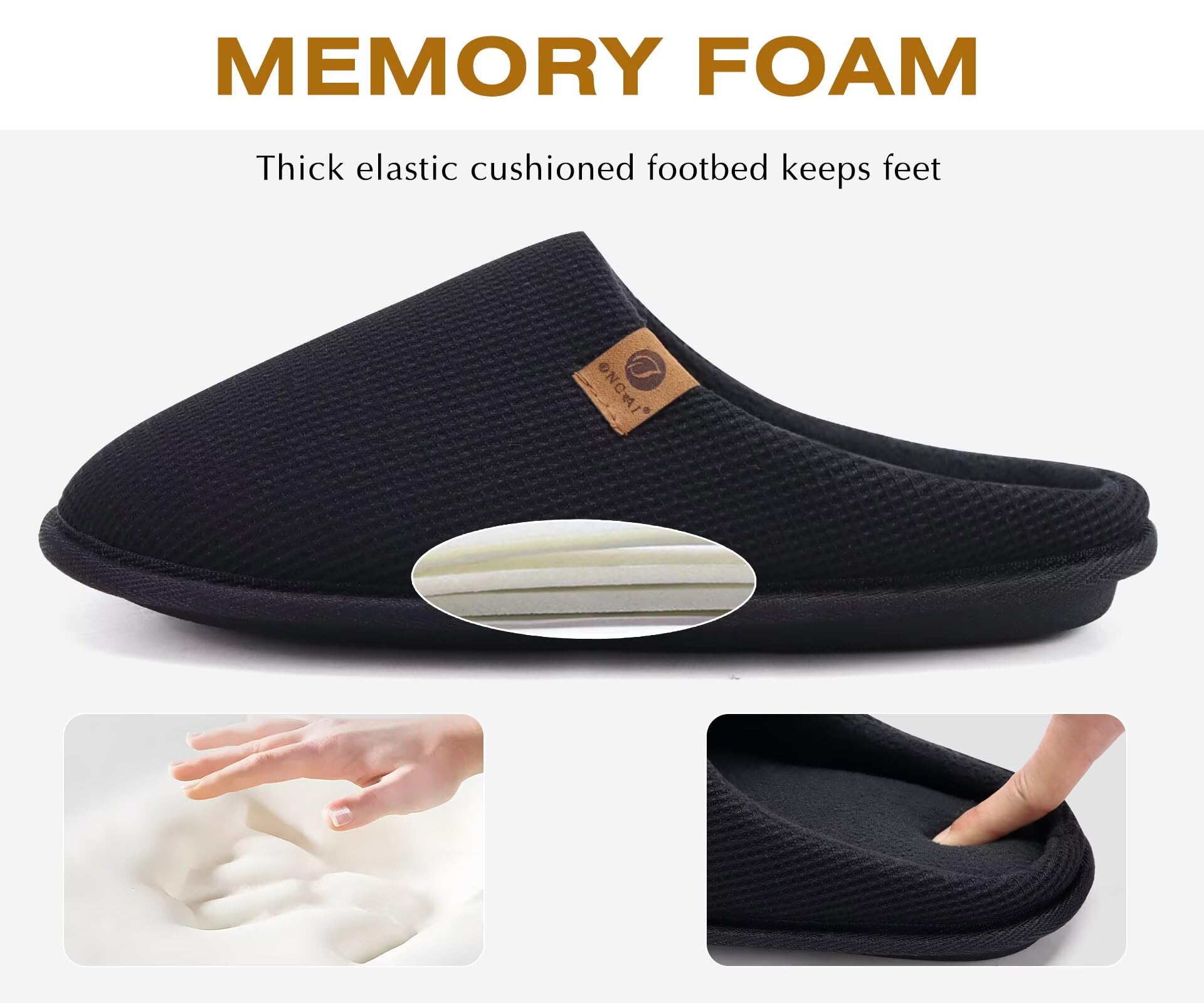 ONCAI Hausschuhe Herren Rückstellschaum Memory Foam Herren Pantoffeln und Mann Haus Schuhe mit Kunstpelz Futter und Indoor Outdoor Gummisohlen EU Größe 40-49