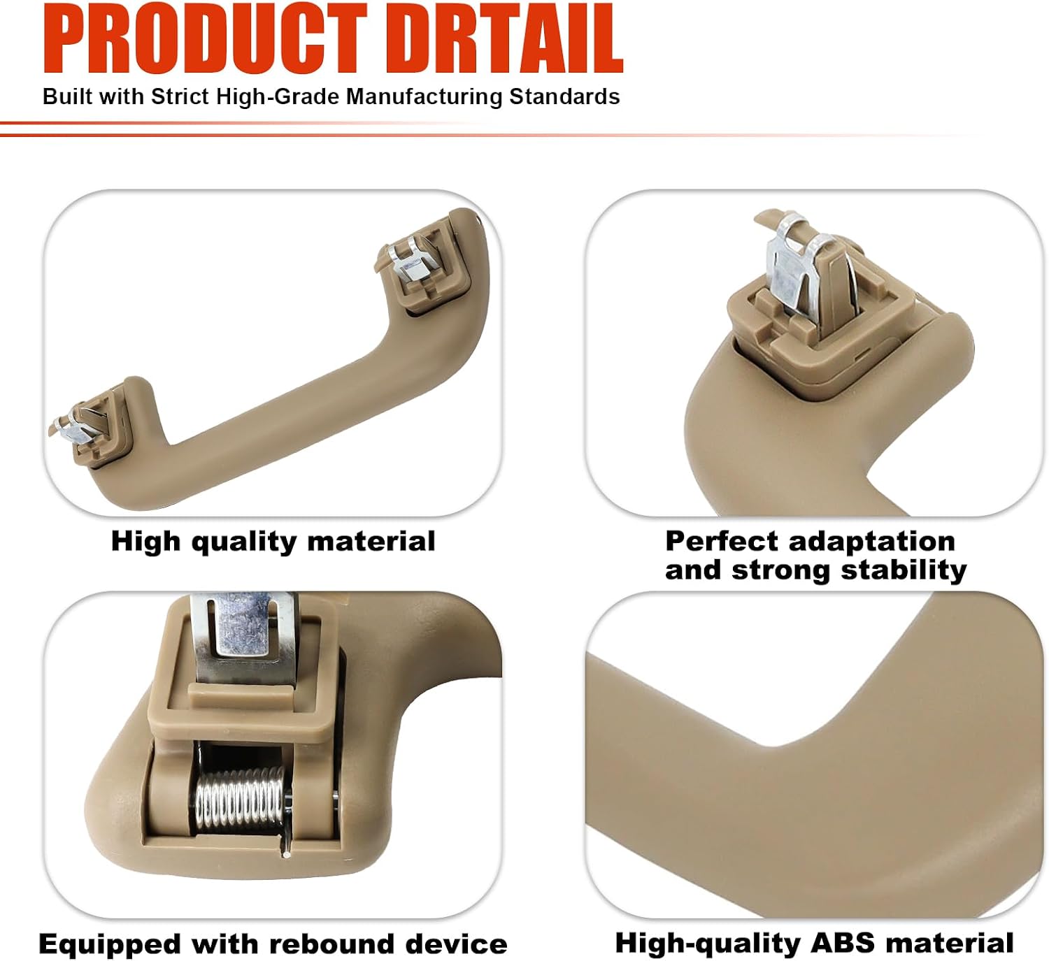 Front Auto Roof Pull Handle Grab Rail Without Hook Fit for Toyota Corolla Yaris Vios Rav4 Inner Roof Pull Handle Grab Replace 74610-52020 ，LH=RH Universal Beige