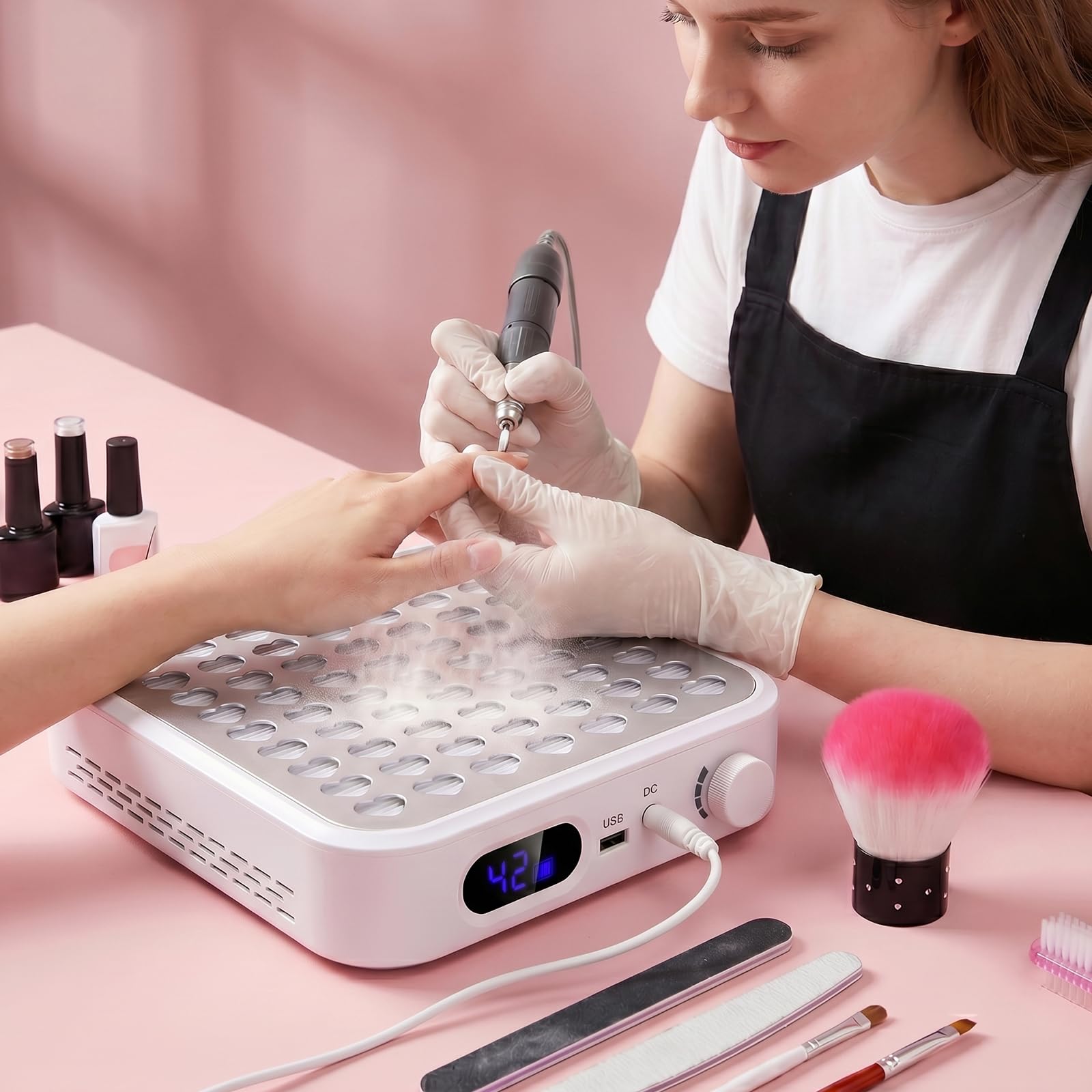 Aspirador Uñas Profesional 56w, Con Salida USB Y Pantalla LED, Succión Ajustable, Filtro Reutilizable, Adecuado Para Manicura Y Pedicura, Blanco