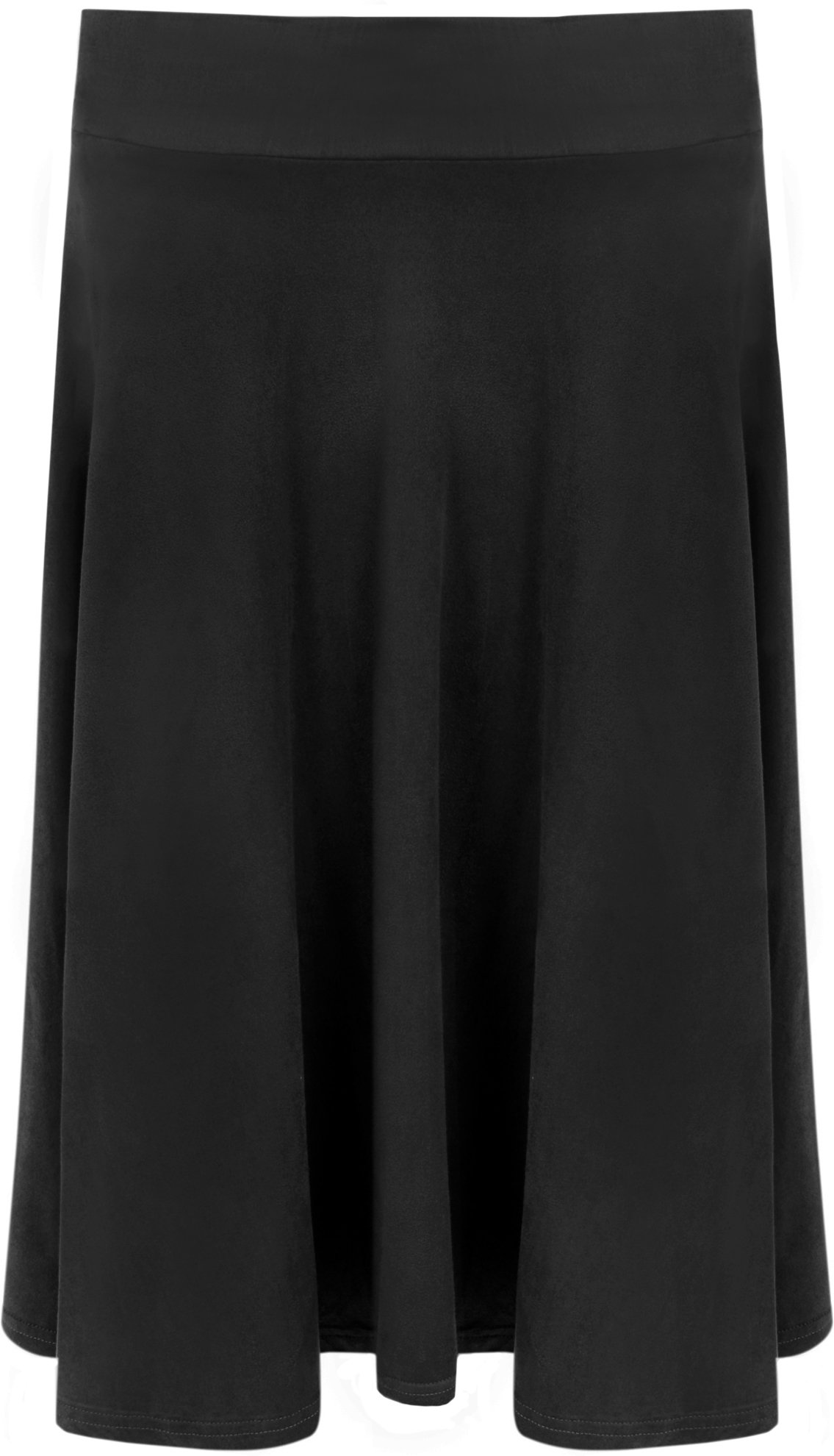 WearAll Women's Long Suede Look Knee Length Stretch Flared Ladies Skirt - Black - 22-24