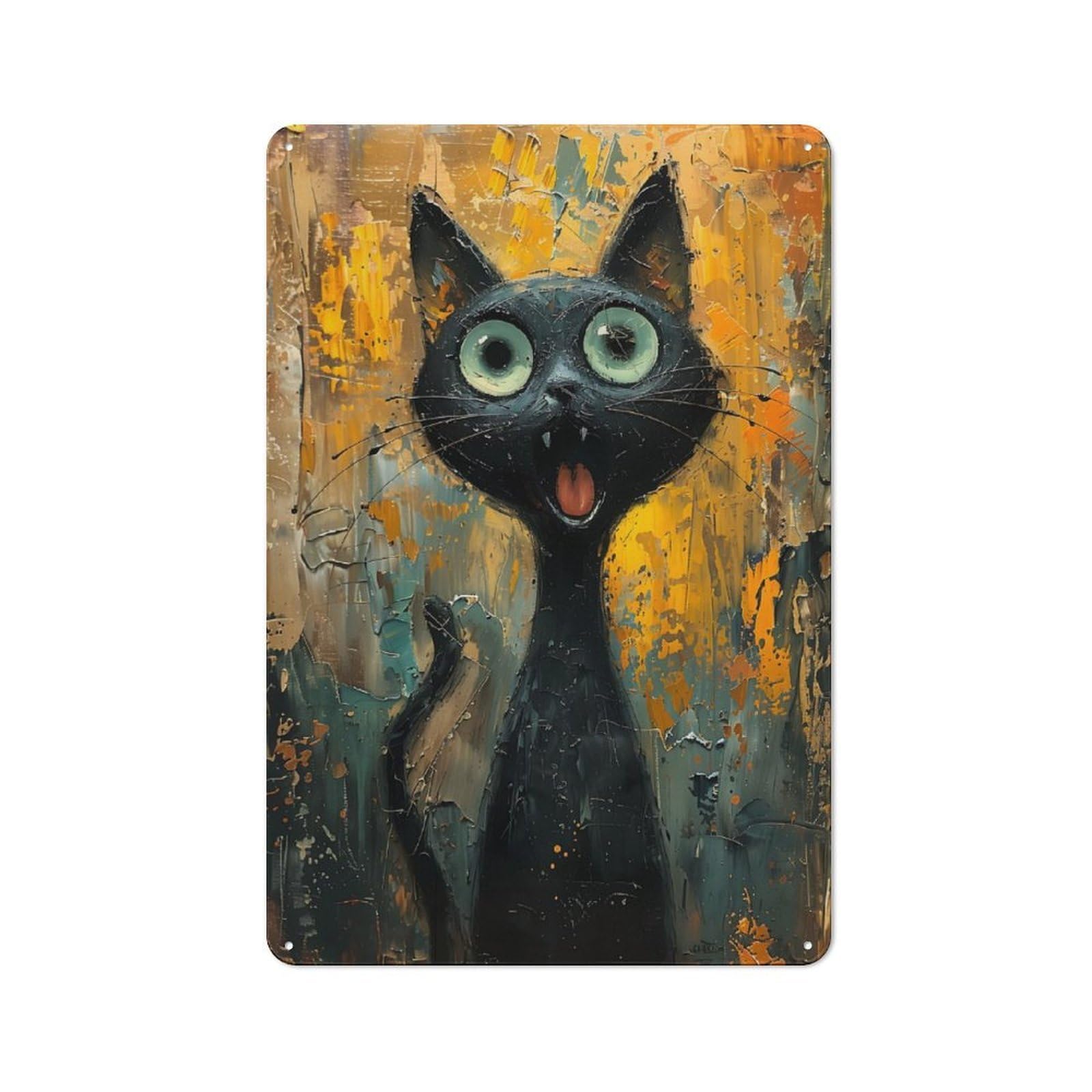 Junmoney Screaming Black Cat Metal Sign 30X20cm With For Workshop Wall, Retro Decor, For Garage, Workshop And Man Cave Decoration