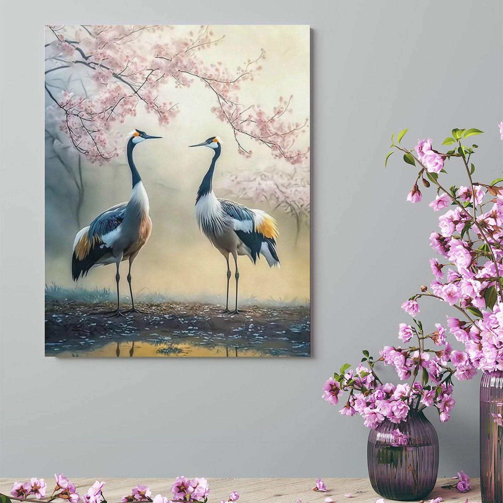 F10　肉筆水彩　日本画　『鶴』　高級木製額縁付属　外寸約713×638mm F10肉筆水彩日本画『鶴』高級木製額縁付属外寸約713×638mm