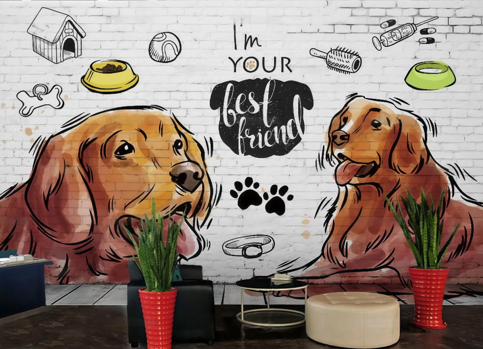 Papel Pintado Pared De Ladrillo Retro Letras Pintadas A Mano Tienda De Mascotas Bar Bebidas Tienda De Bocadillos Pared De Fondo Restaurante Occidental Papel Tapiz Café Mural,3D,200x140cm