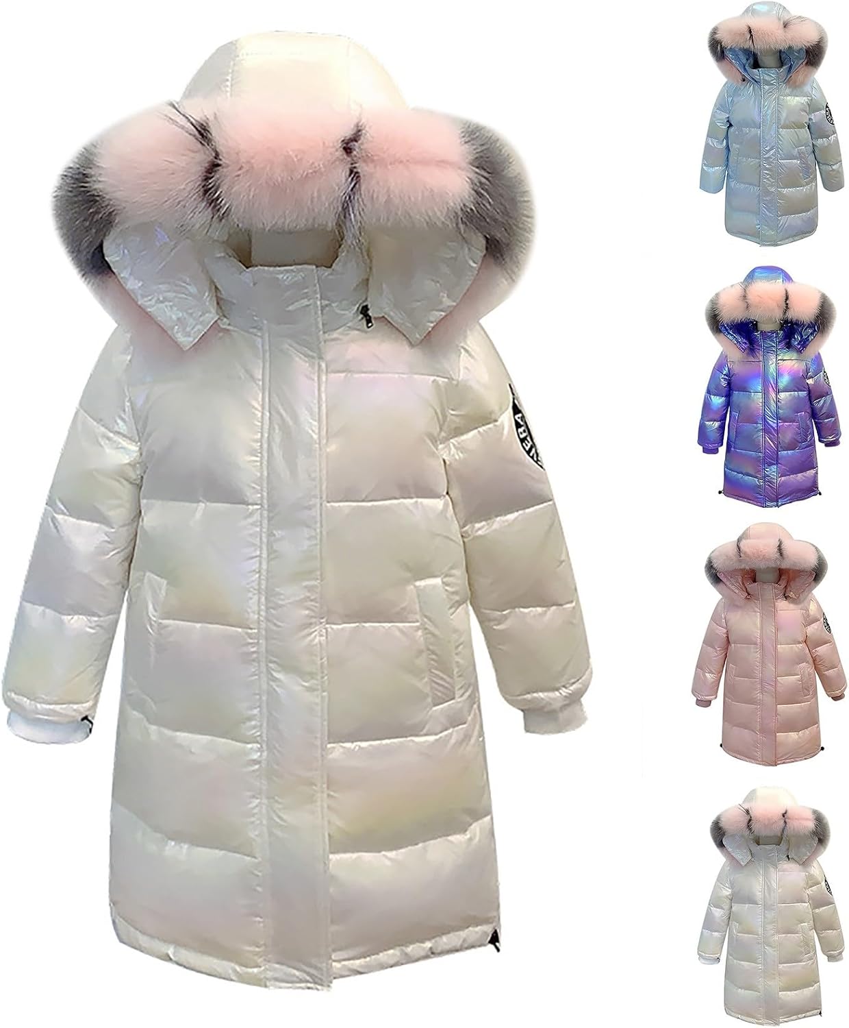 Girls Metallic Puffer Jacket Stylish Long Glitter Winter Coat Kids Insulated Windproof Freezer Suit Knee Length Outwear