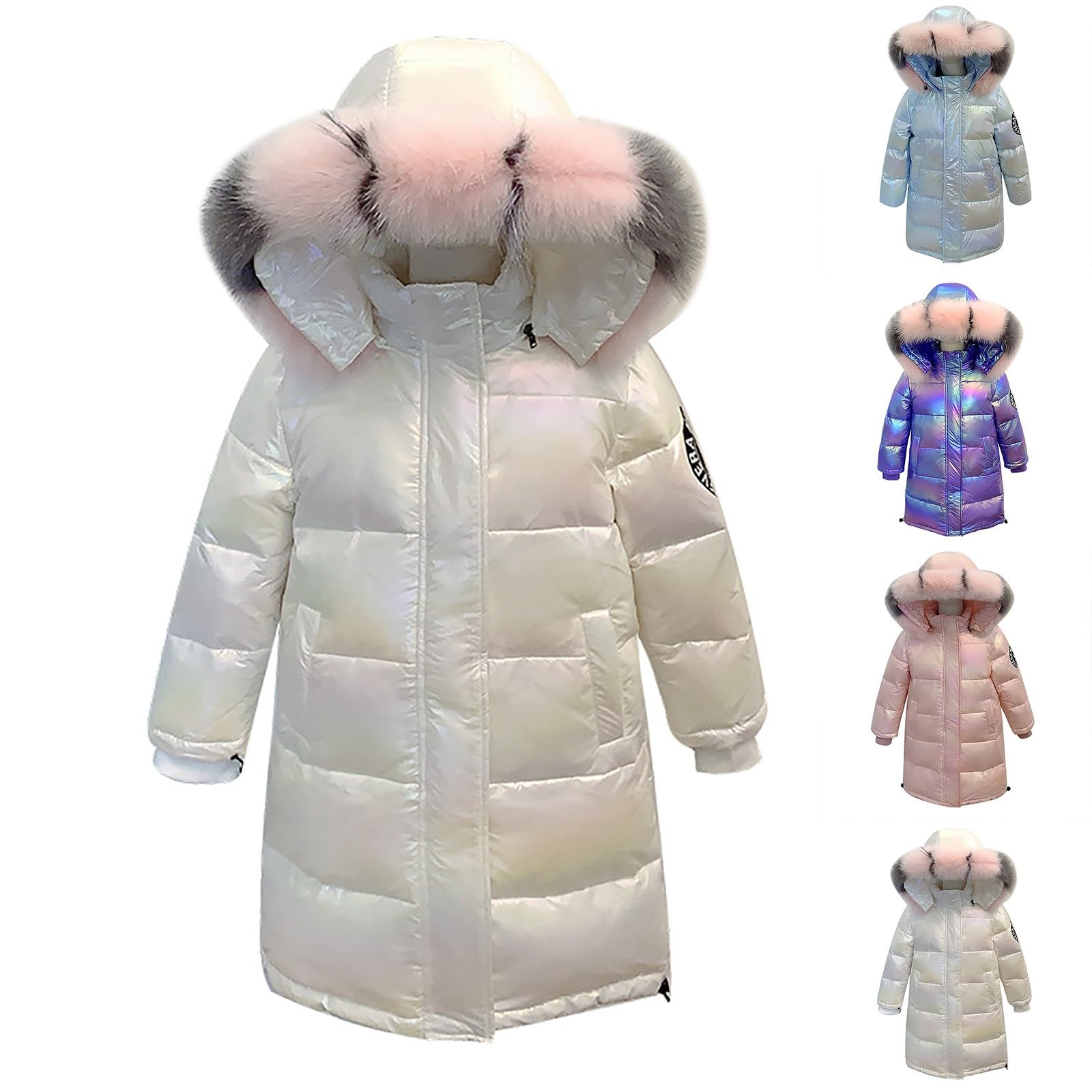 Veste rembourrée pour filles - Manteau d'hiver brillant à capuche - Long vêtement d'extérieur chaud pour adolescents - Veste matelassée légère pour l'école