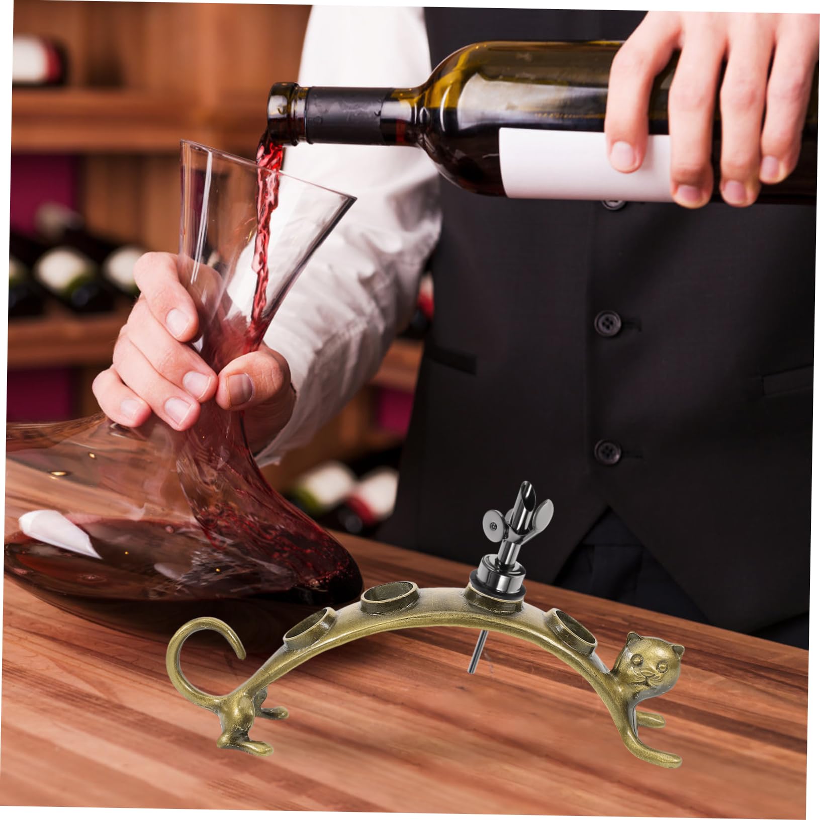 3stücke Countertop Wein Ausgießer Mit Katzen-Design Praktischer Flaschenverschluss-ständer Für Zuhause Bars Und Restaurants Stilvolle Wein Zubehör-Dekoration Retro