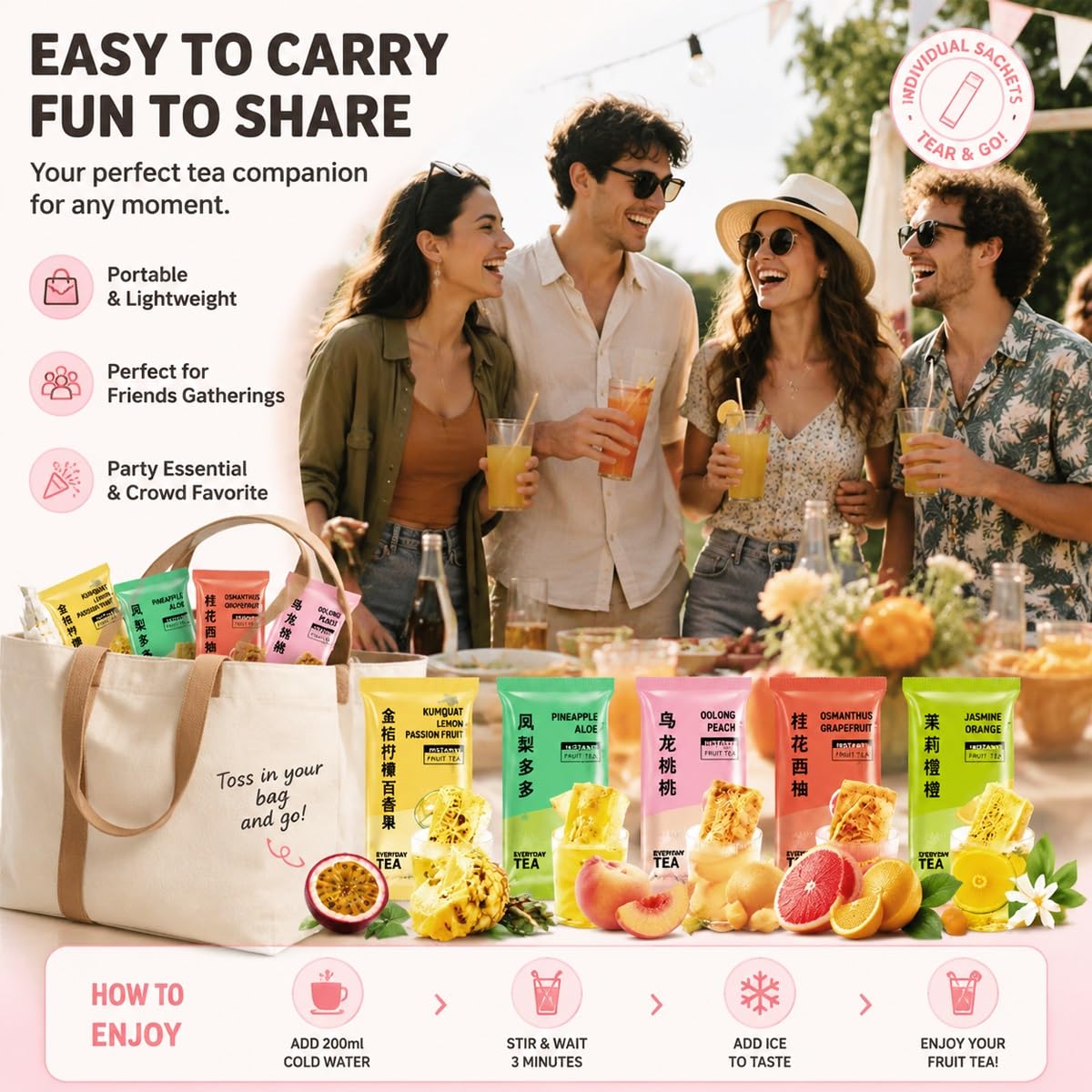 Tè Ai Frutti Liofilizzato Assortito - 5 Gusti Infusione A Freddo Estiva, Bustine Individuali Da 15g Monoporzione（10pcs）