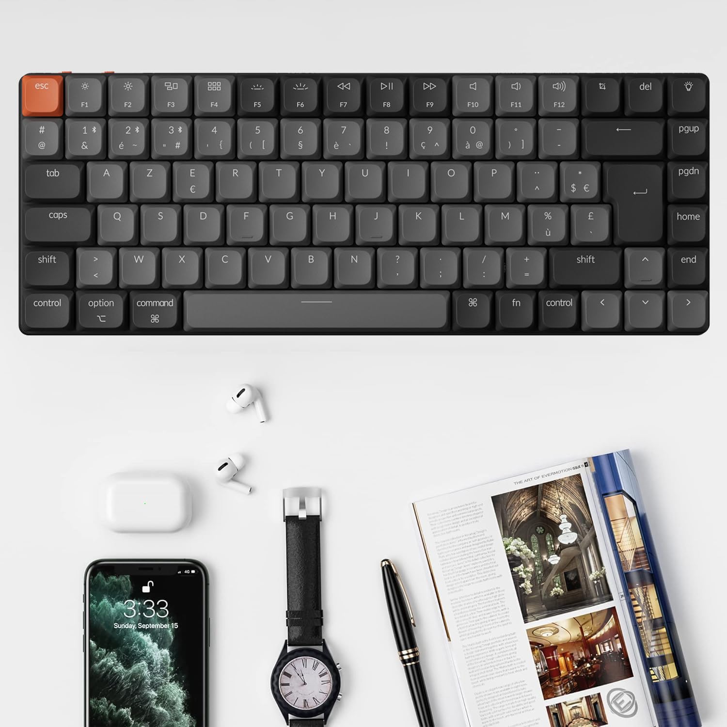 Keychron K3 QMK Clavier Mécanique sans Fil Ultra-Fin, Disposition 75% Programmerbar, Commutateurs Marron, Rétroéclairage LED Blanc, Bluetooth5.2 pour Mac/Windows/Linux, Disposition FR - Version 3