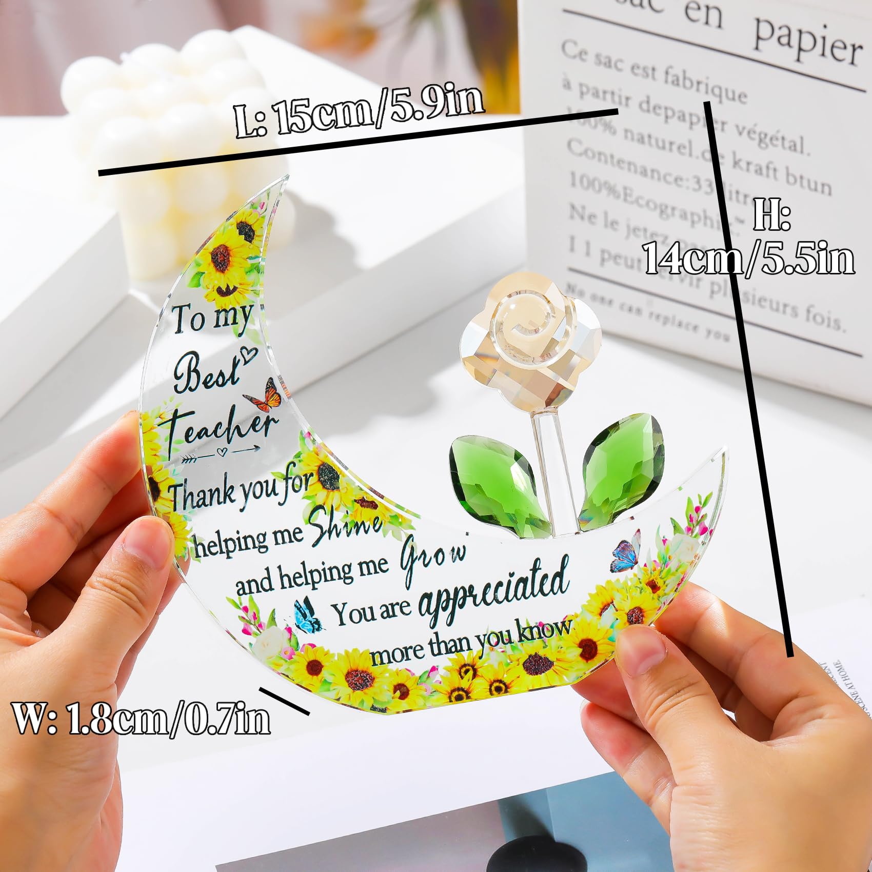Movdyka Appreciation Gifts for Teacher from Kids Students Moon-shaped Plaque Thank You Gift for Teachers Women on End of Term Graduation Glass Thoughtful Keepsake Ornaments - Image 2