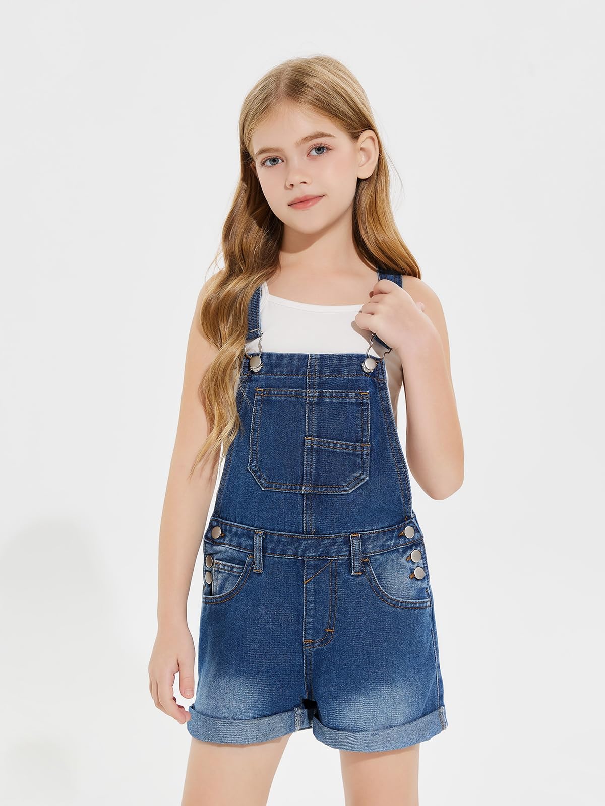 Haloumoning Salopette d'été sans manches en jean pour filles de 5 à 14 ans