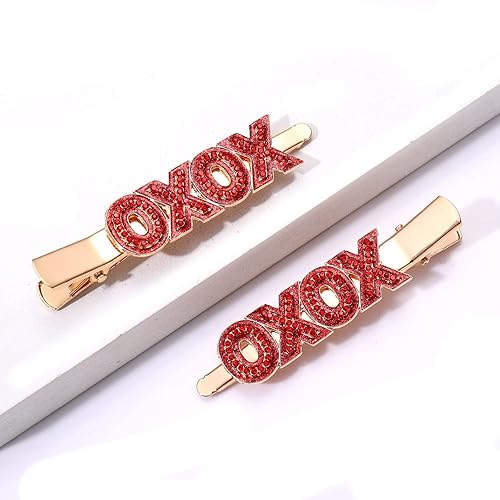 Miniatura 4 de NVENF Pinzas para el cabello con corazón para el día de San Valentín para mujer con diamantes de imitación esmaltado con brillantina corazón dulce y