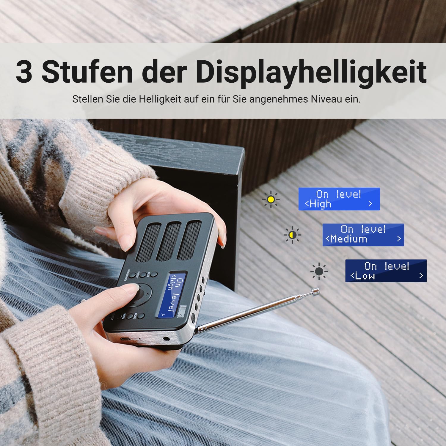 August MB225 Tragbares Radio mit DAB+/DAB/FM - RDS 40 Presets Radiowecker Stereo/Mono Digitalradio mit Sleeptimer Doppelalarm Snooze und wiederaufladbare Batterie Audioanschluss einfach für Senioren