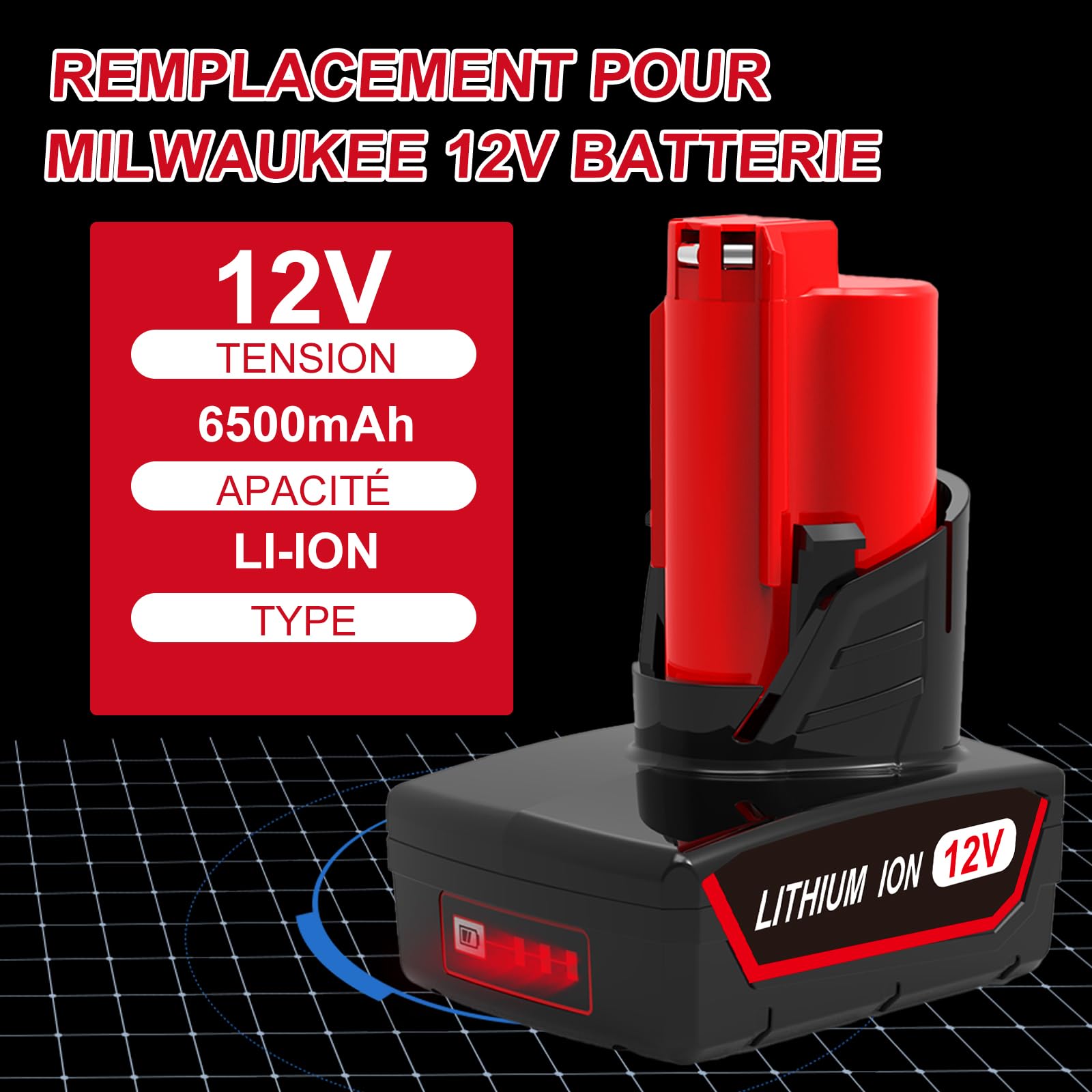 Batterie de Rechange 12V 6,5Ah pour Milwaukee