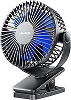 GAIATOP Clip-On Portable Fan: USB Rechargeable Battery, Quiet 3-Speed 360° Rotation, Mini Powerful Cooler for Stroller Desk Camping Office - Black Blue