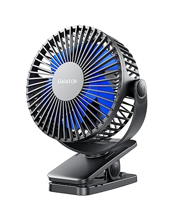 Gaiatop Portable Clip on Fan Battery Operated, Small Powerful USB Table Fan, 3 Speed Quiet Rechargeable Mini Desk Fan, 360?? Rotate Personal Cooling Fan for Home Office Stroller Camping Black Blue