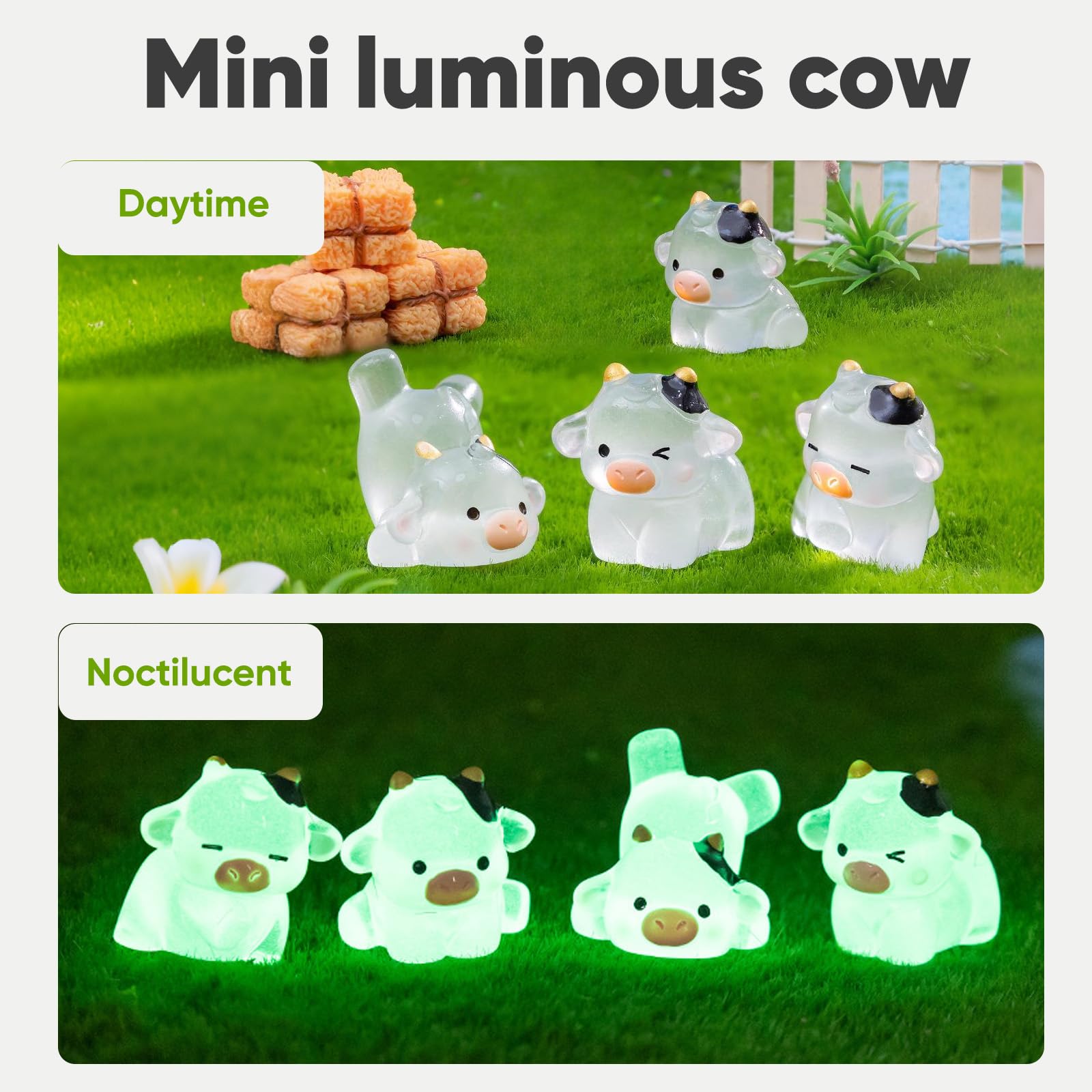 6PCS Mini Resin Animals Cow Figurines, Tiny Luminous Resin Animal Figures for DIY Crafts Fairy Garden, Home Decor - Image 4