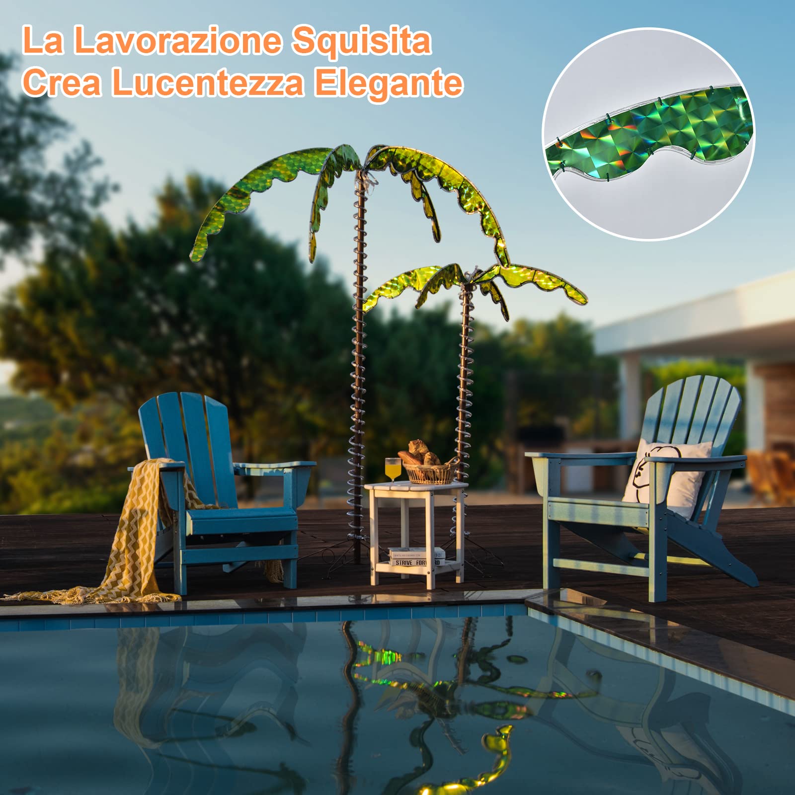 COSTWAY Palma Tropicale con Luci LED 136/168 cm, Illuminazione Esterna con Forma di Palma, con Base Pieghevole, Palma Realistica Decorativa per Feste e Esterno (168cm)