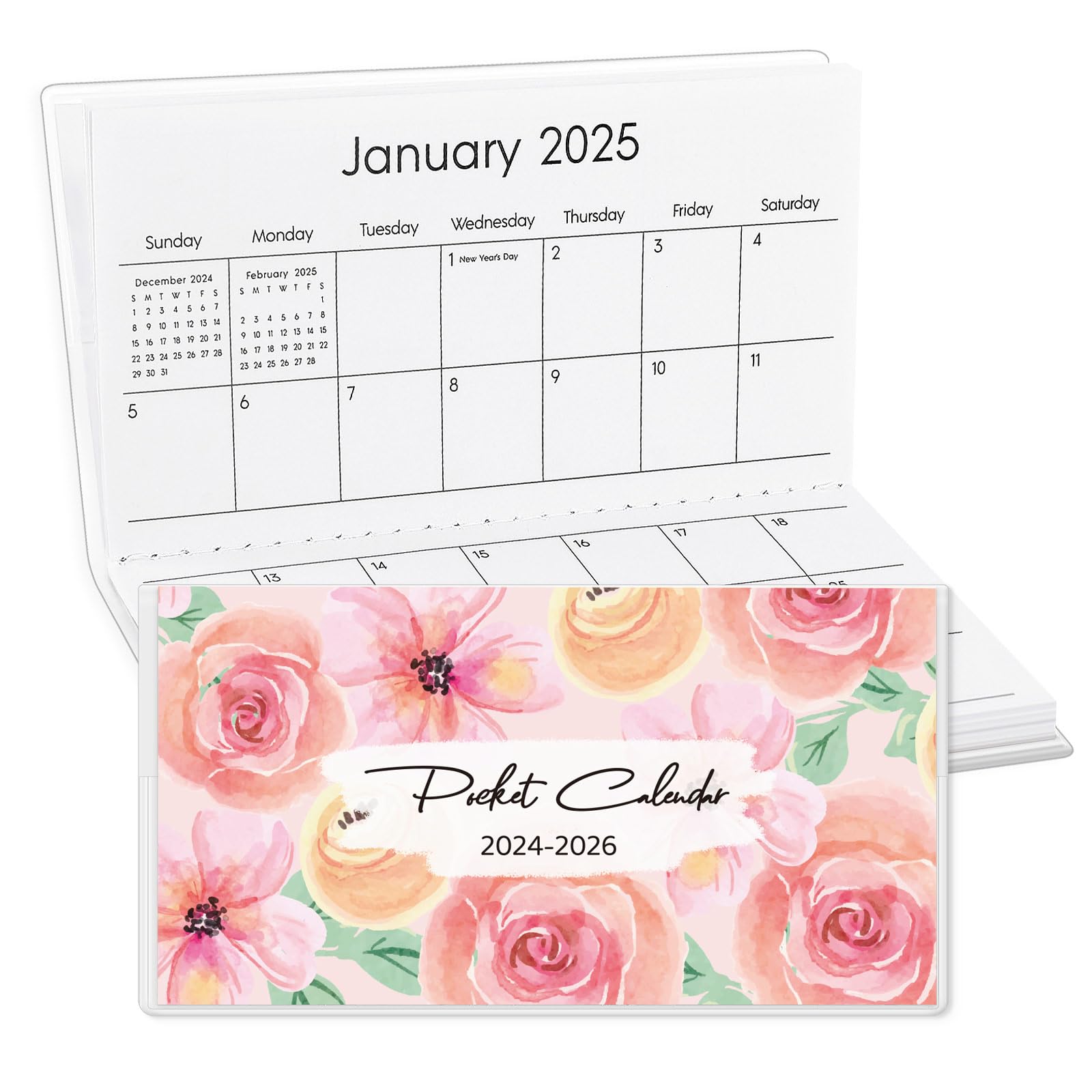KONVINIT Pocket Calendar 2026, 27 Months Pocket Planner 2026 - Runs From October 2024 Until December 2026, Pocket Calendar-3.7" x 6.7", Calendar Planner for Women, Teacher, Student, Old Pink