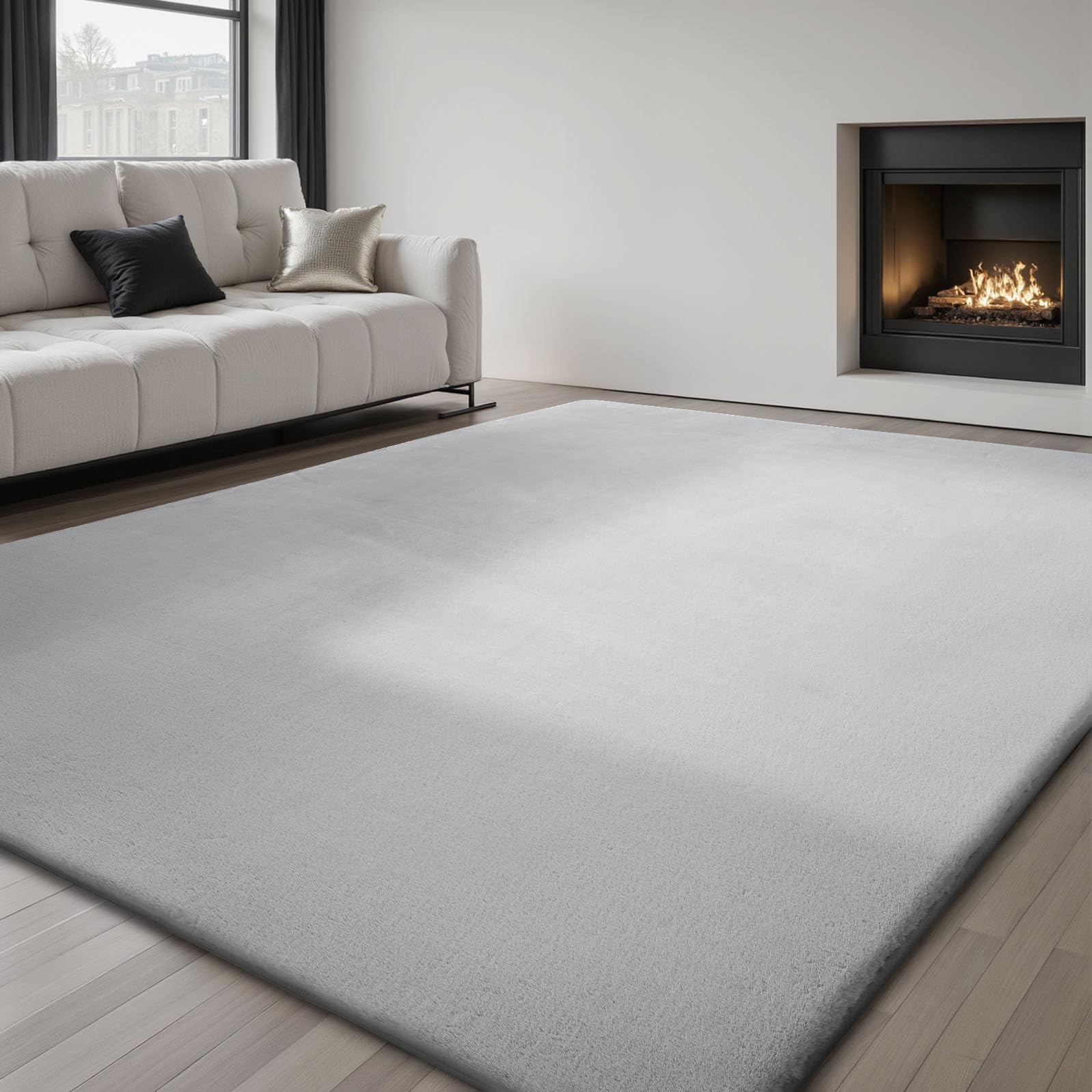 Sour Lemon Rugs Living Room - Grey Area Rugs for Bedroom Faux Rabbit Fur Large Rug,Anti Slip Rug Large Floor Carpet Short Pile Area Rug for Living Room, Bedroom,Kids Room 200X300CM