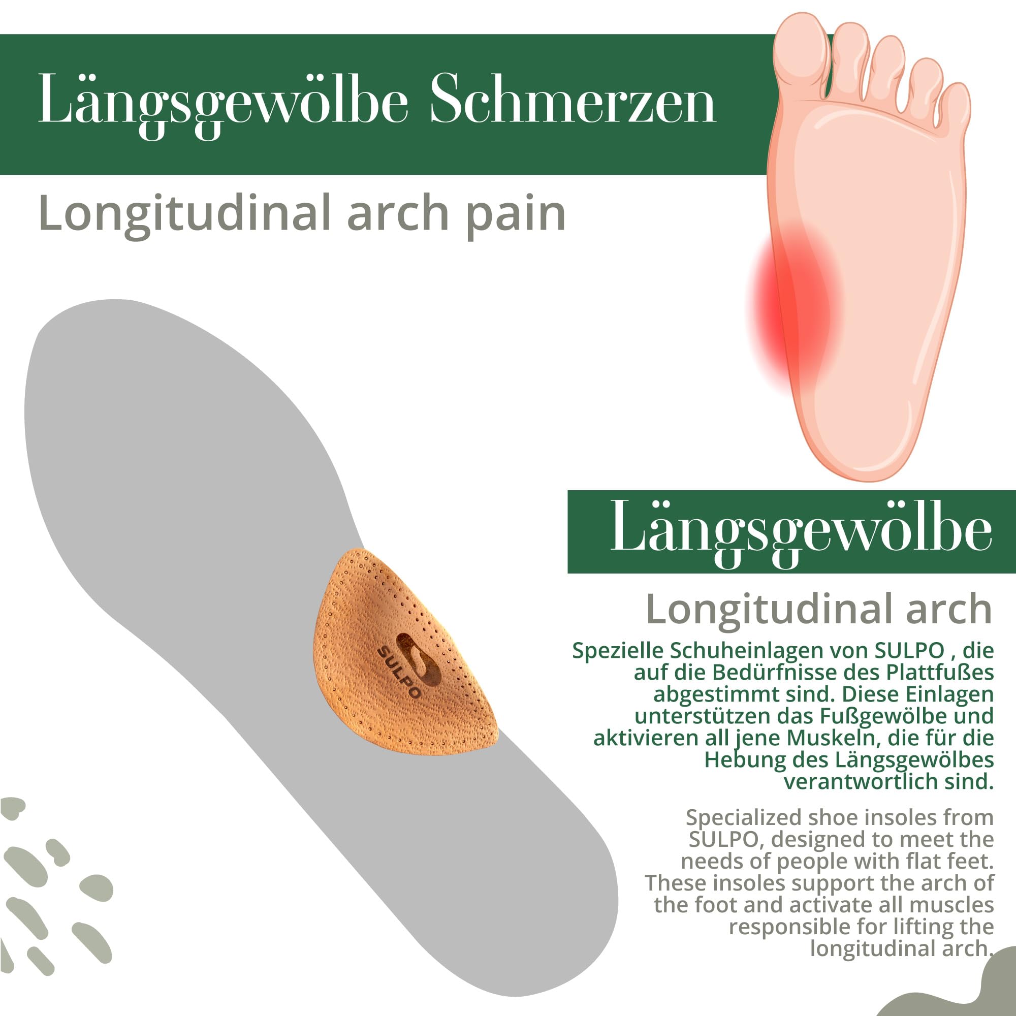 SULPO Solette ortopediche a cuneo - Solette scarpe - Solette in vera pelle per piedi piatti - Plantare piede piatto - Supporto dell'arco longitudinale - Supporto arco plantare - Metatarsale - 38-40