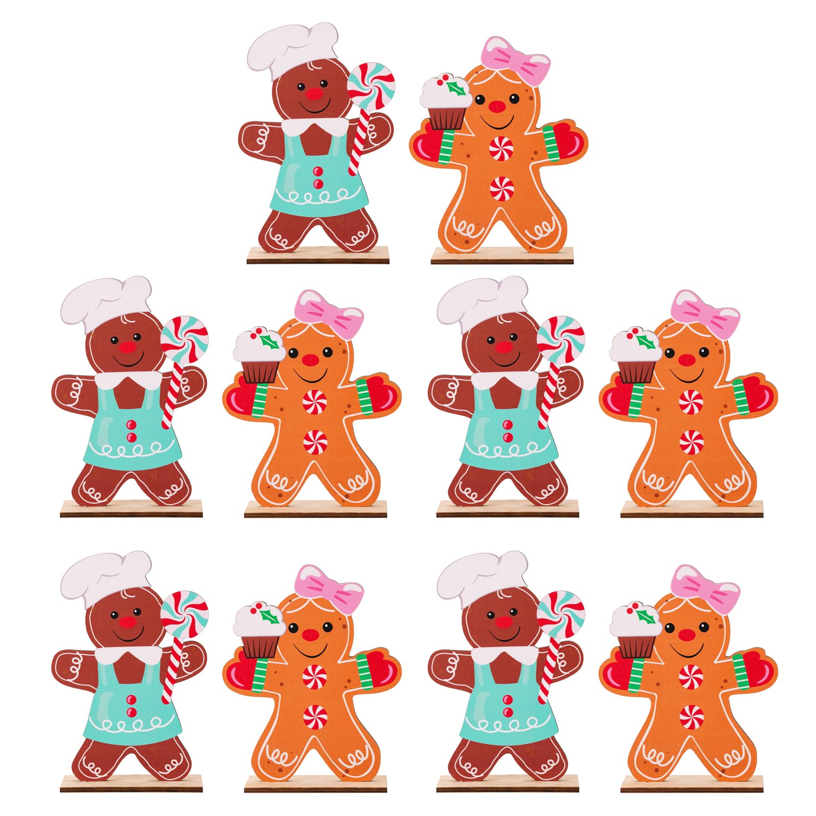 Kalttoy Of 10 Colorful Wood Gingerbreads Figurines Christmas Tabletop Decoration Seasonal Desktop Embellishment Festival Gingerbreads Decoration