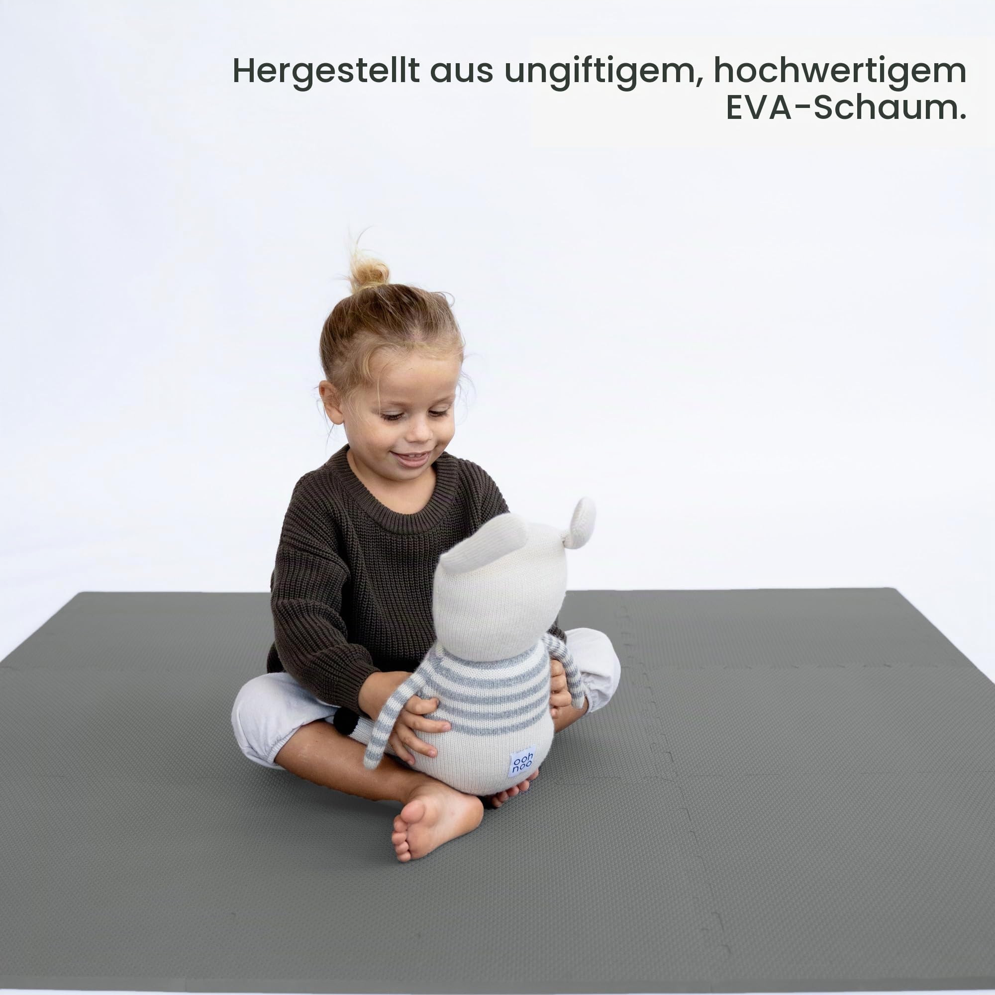 Toddlekind Baby-Puzzlematten, 9-TLG. mit Randteilen, ungiftige Schaumstoffmatten, für Bauchzeit & Krabbeln, neutrale Farben, 45 × 45 cm je Teil, Gesamtfläche: 131 x 131 cm, Storm/Dunkelgrau