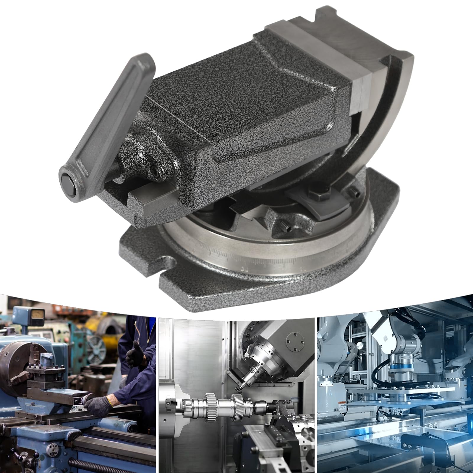 Tornillo de banco de trabajo profesional de hierro fundido, fuerza de sujeción de 19 KN, giratorio 360° e inclinable 0-90°, apertura máxima de mandíbula de 80 mm, herramienta manual de precisión para