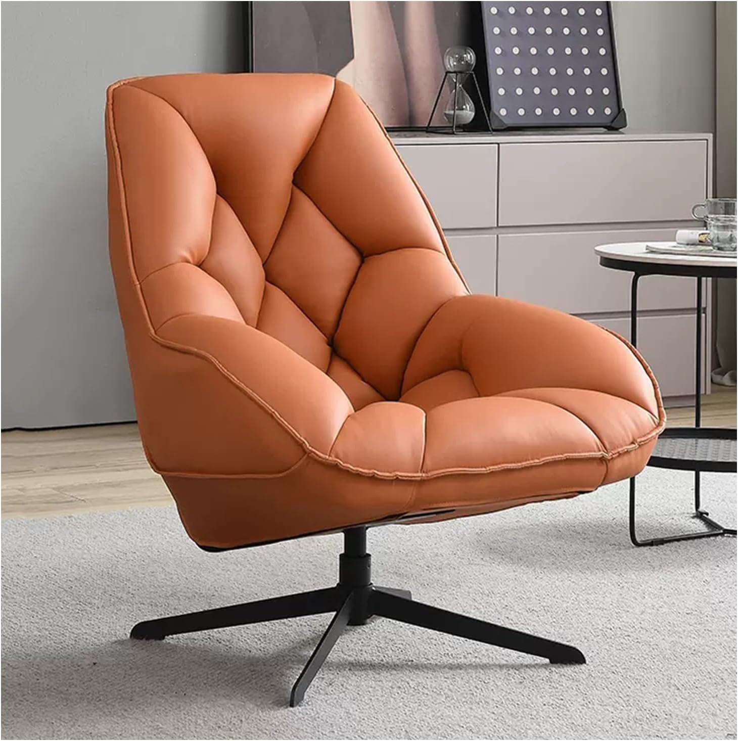 SFXYOYBT Faux Leather Swivel Sofa Chair, Living Room Swivel