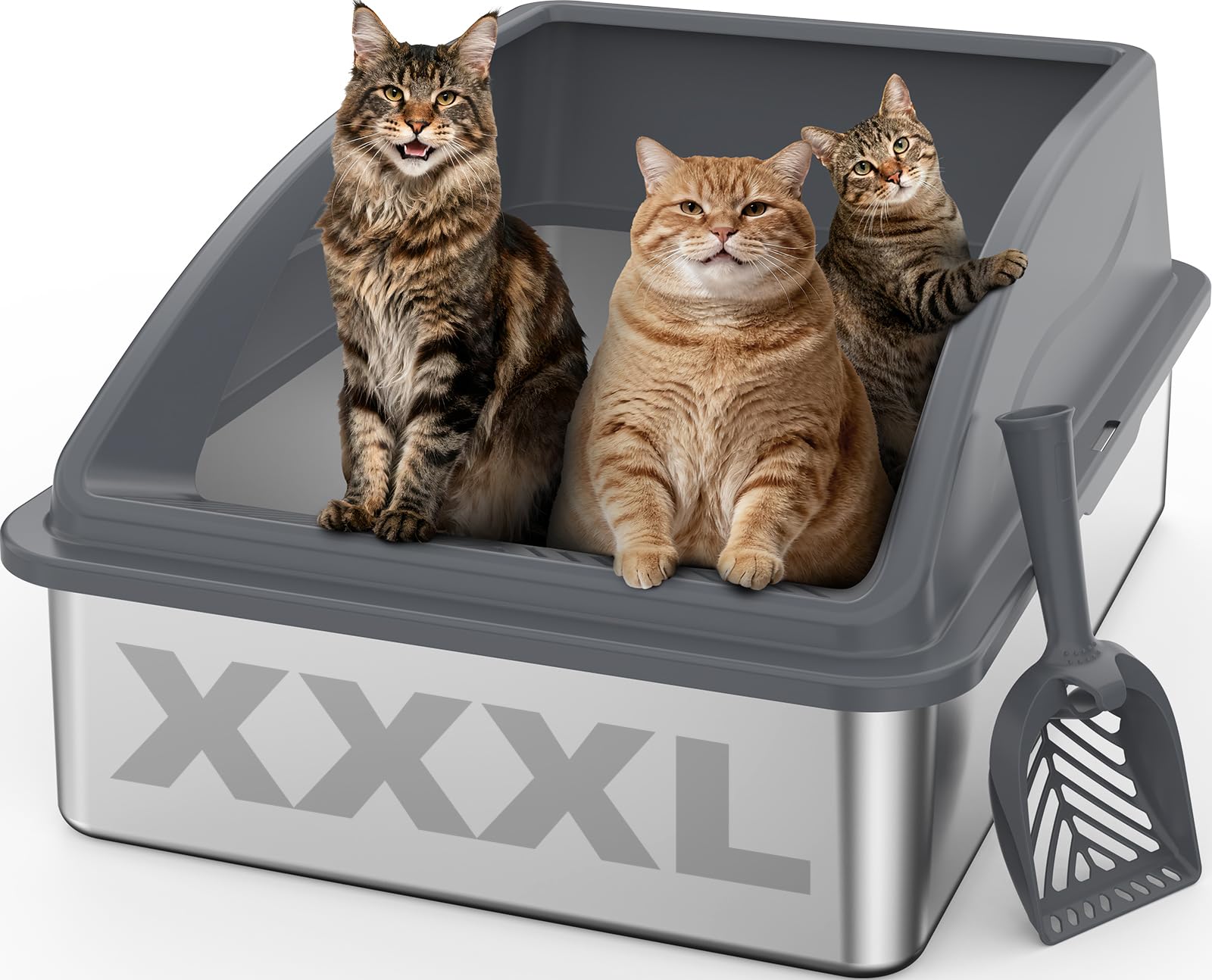 AIPERRO Stainless Steel Litter Box Extra Large for Big Cats and Multi-Cats | Jumbo Extra Large Metal Cat Box with High Sided Lid, Anti-Urine Leakage, Non-Stick,Include Litter Scoop