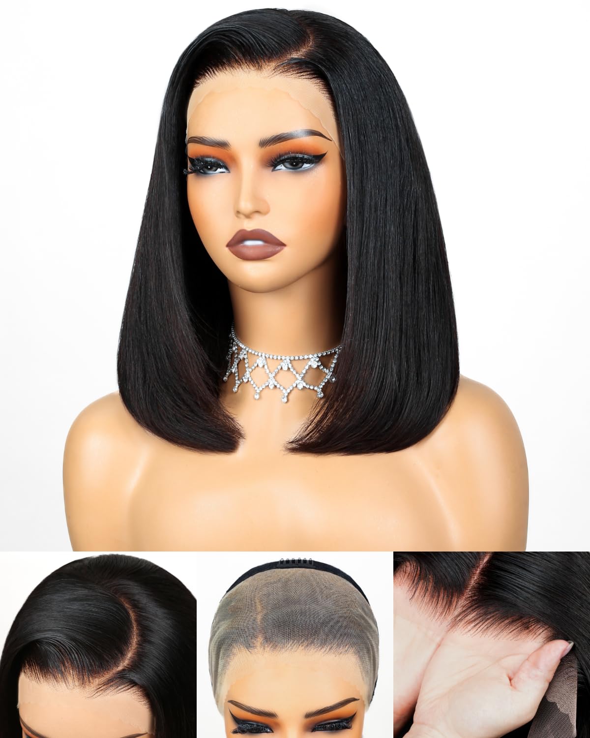 Arabella 13x4 Bob Wig Human Hair Bob Lace Front Wigs Human Hair 210% Density HD Frontal Wigs Human Hair Pre Plucked with Natural Hairline 12A Short