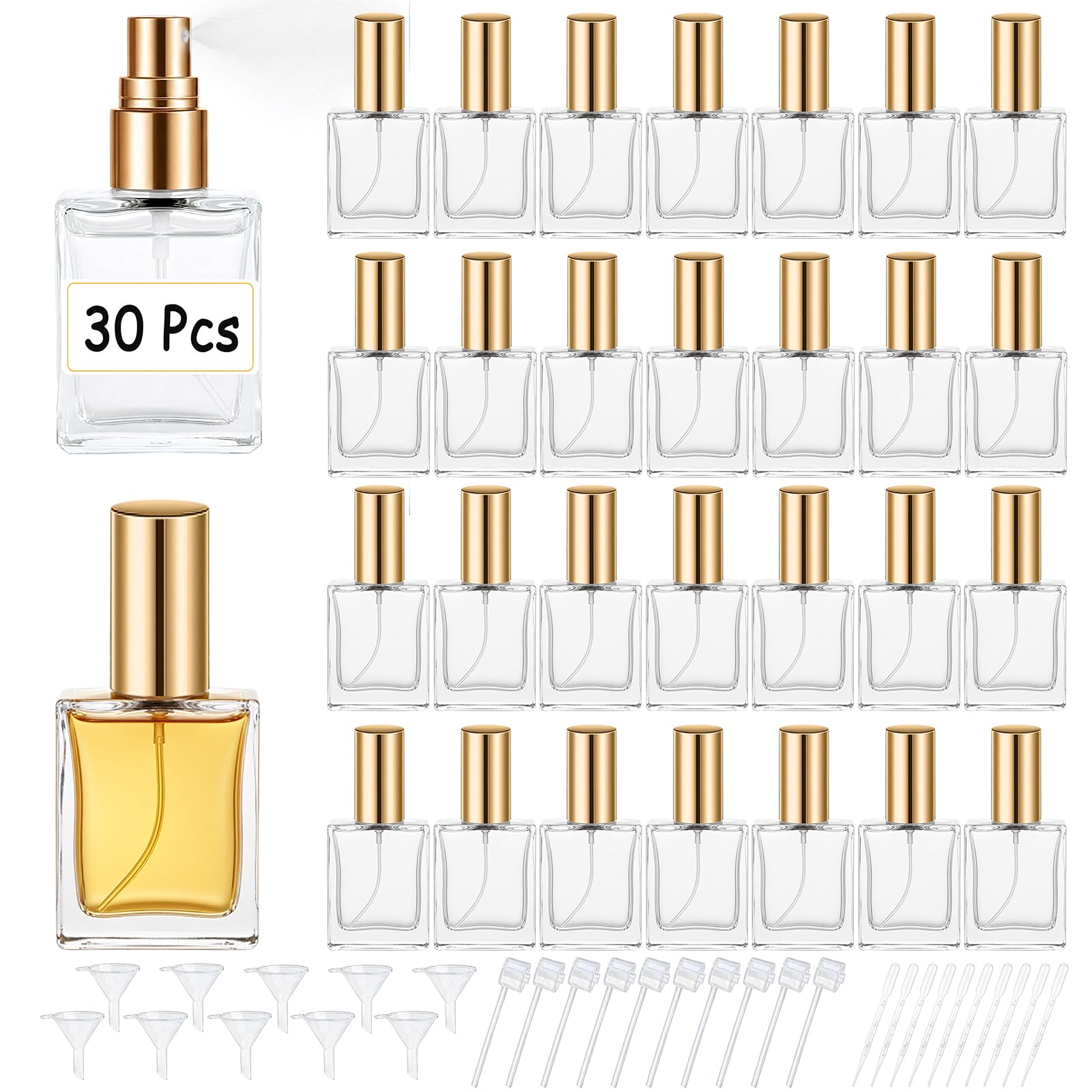 Mini-Glassprühflaschen, leere Flaschen in Reisegröße, für Flüssigkeiten, Gold, 30ml