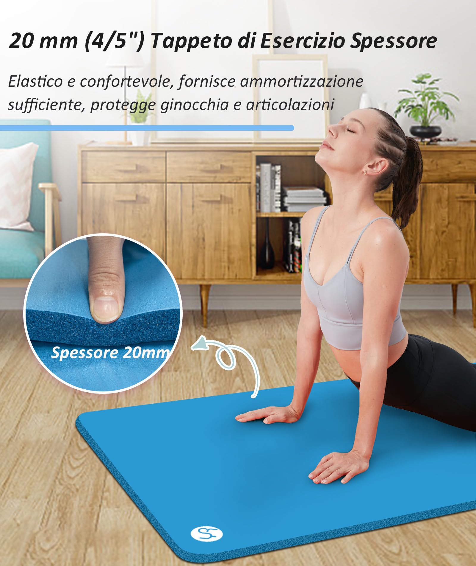 Tappetino da Yoga Antiscivolo NBR 183×61cm 15mm Spesso Tappetino Ginnastica con Cinghia di Rilegatura e Borsa a Rete