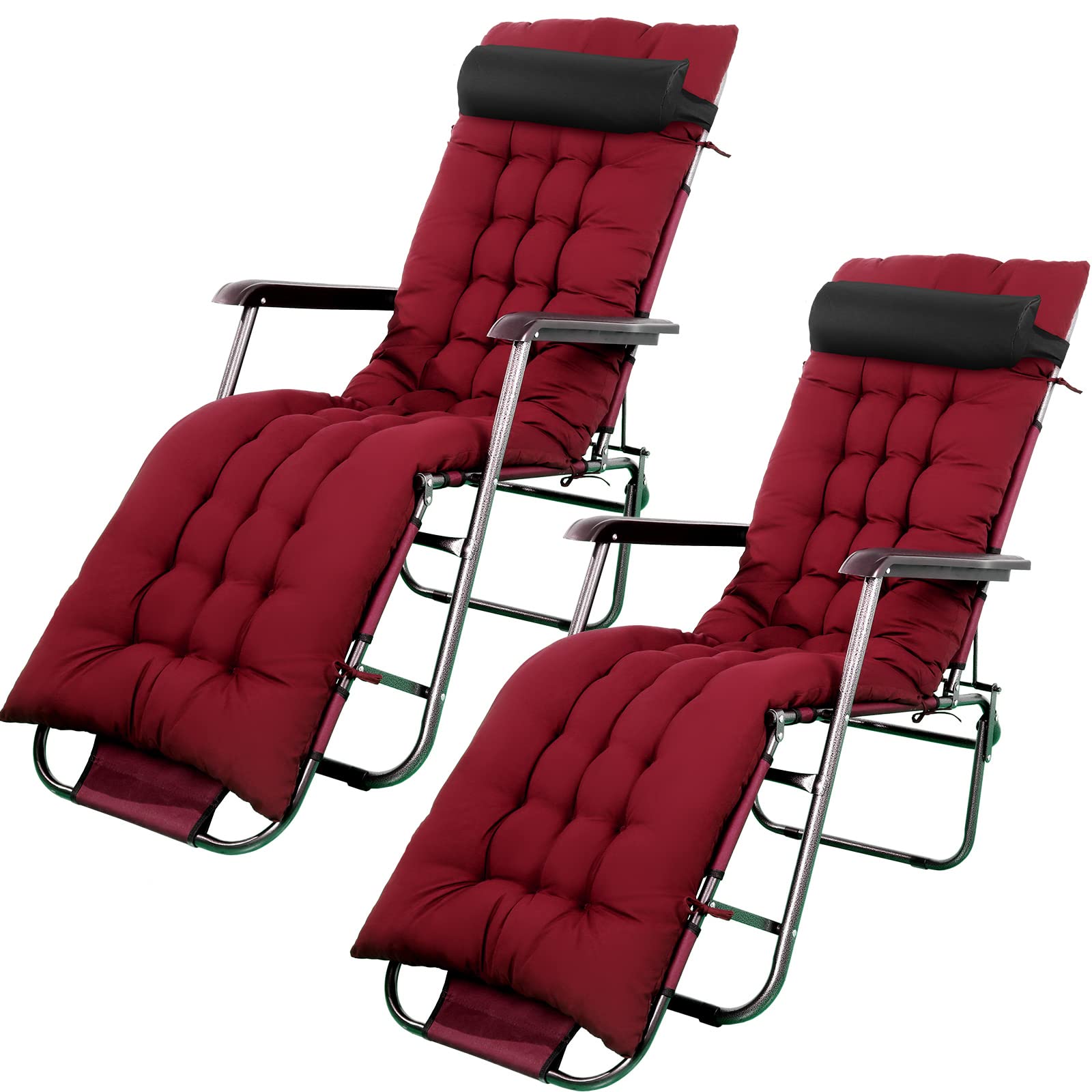 Bucherry 67 x 19 Inch Chaise Lounge Cushions Soft Lounge Chair Cushion Gravity Chair Cushion Sofa Lawn Furniture Cushion Pad with 6 Tie for Outdoor Indoor Patio Home Without Headrest (Wine Red,2 Pcs)