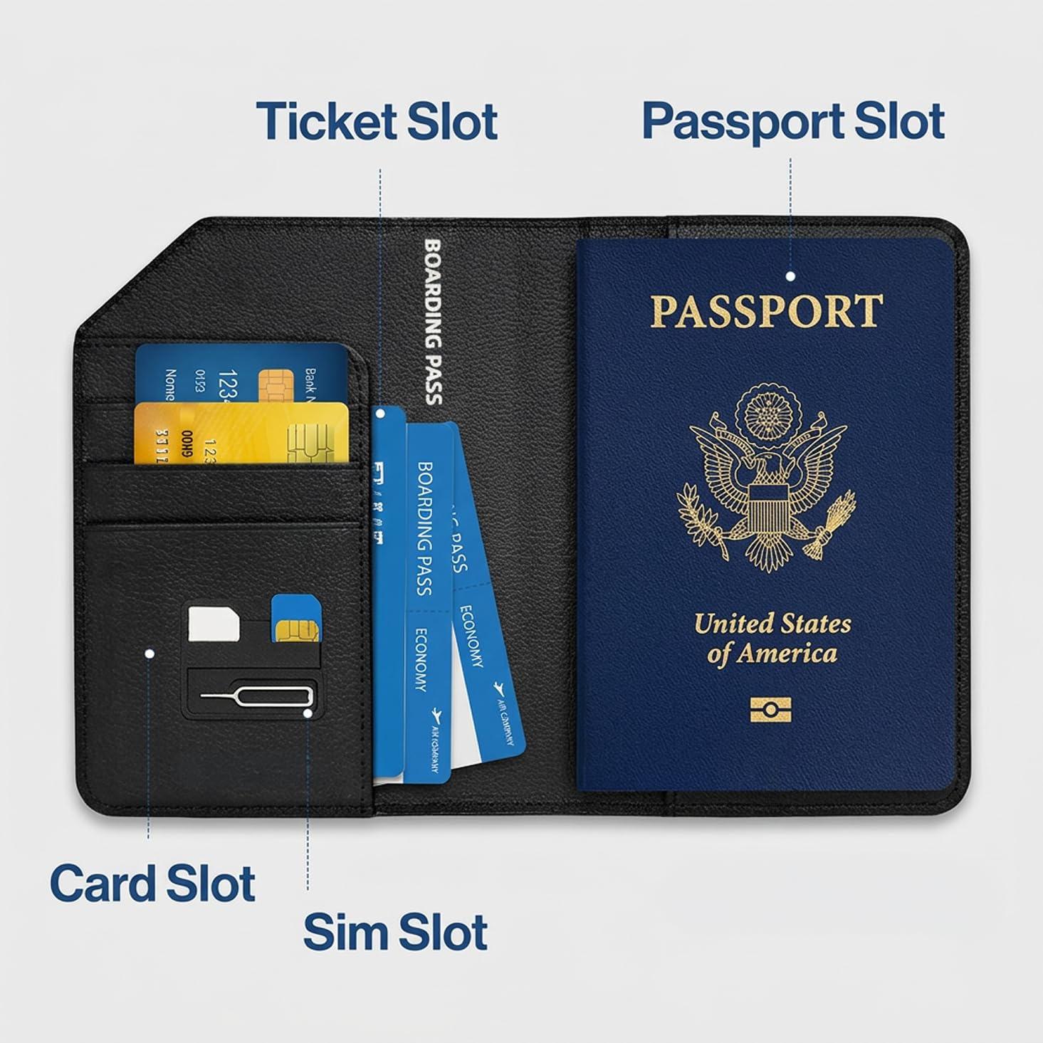 Apple MFi zertifizierte Trackable Reisepasshülle für Reisen (nur iOS), funktioniert mit Apple Find My, wiederaufladbare Reisepasshülle Air, 3 Jahre Akkulaufzeit, schwarz, RFID-blockierend