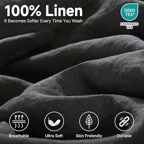 Miniatura 8 de Simple&Opulence Funda de colchón 100% lino (1 pieza), lino belga natural, tamaño matrimonial, bolsillo profundo de 14 pulgadas lavado a piedra,