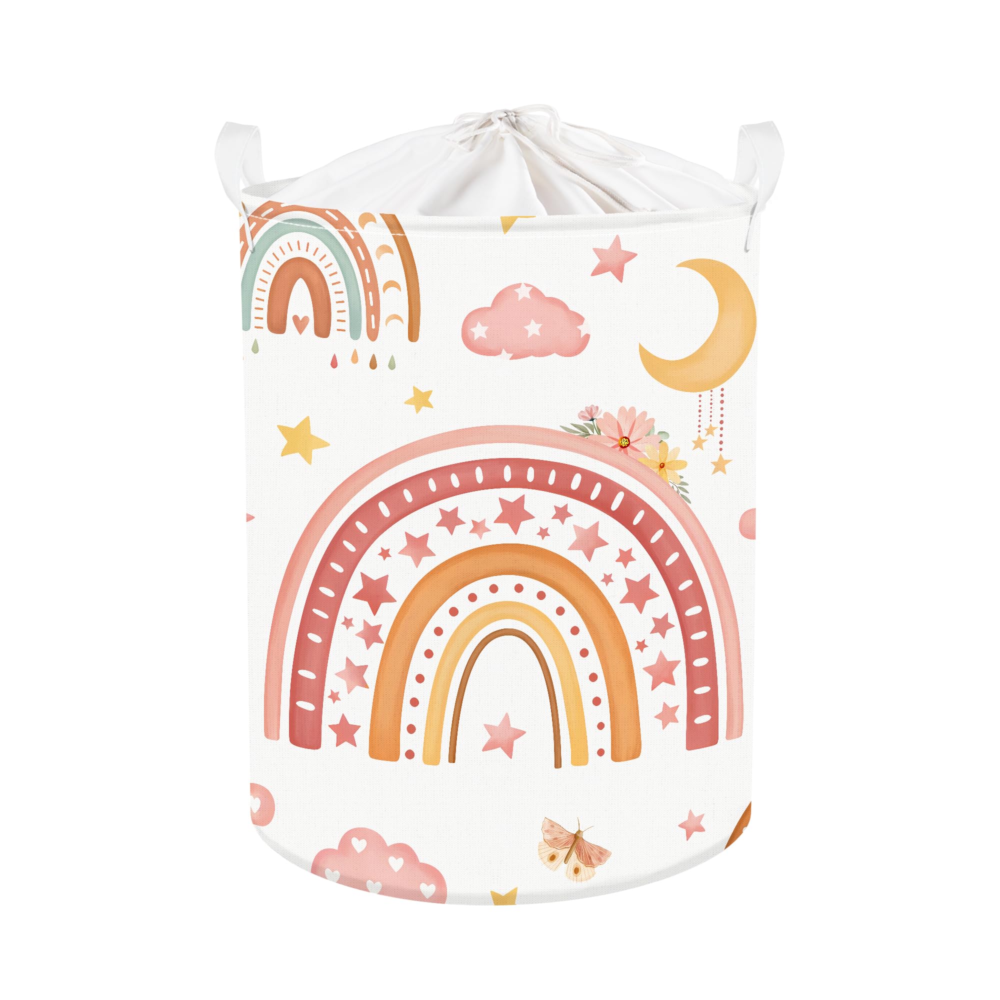 Clastyle Rainbow Baby Laundry Hamper Folding Clothes Kids Storage Basket Waterproof Girls Toy Box for Bedroom Moon, 36x45 cm