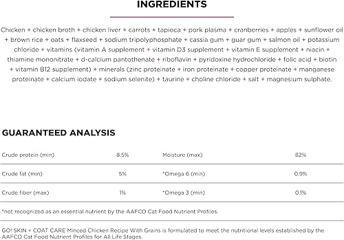 Miniatura 2 de GO! SOLUTIONS Skin + Coat Care - Alimento húmedo para gatos, 6 onzas, 24 unidades, receta de pollo picado para todas las etapas de la vida, salud