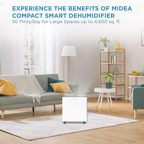 Miniatura 2 de Midea Deshumidificador de 4,500 pies cuadrados con bomba incluida, 50 pintas, ideal para sótanos, habitaciones grandes y medianas y baños (renovado)