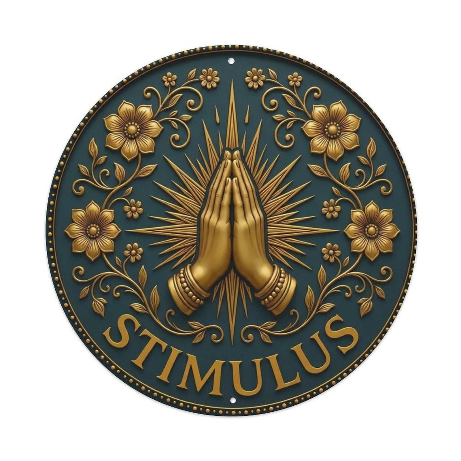 Vintage Namaste Praying Hands Stimulus Flower Zen Yoga Metal Tin Sign