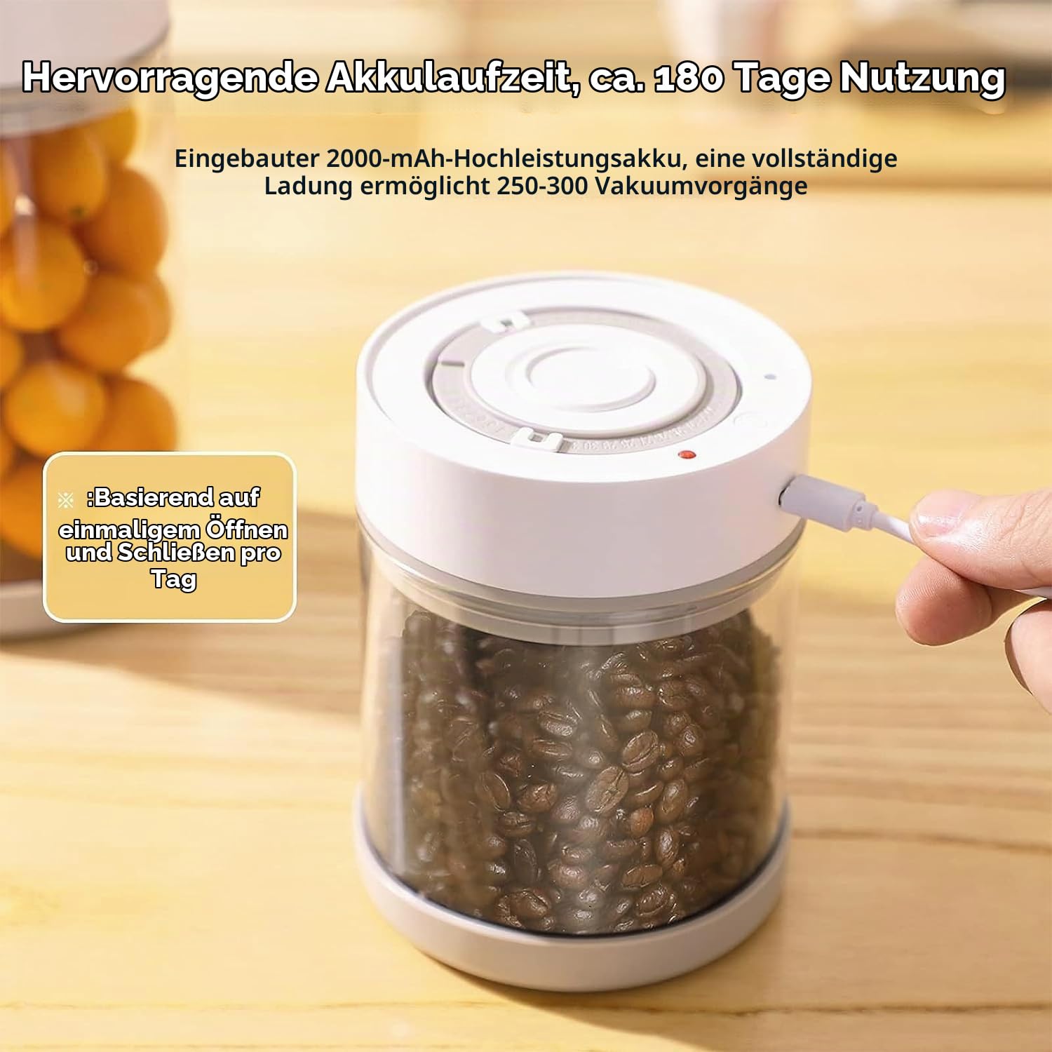 Minidiva Smart Vacuum Container, automatische elektrische luftdichte Glasbehälter für Lebensmittel Kaffee Lagerung Mahlzeit Vorbereitung (1350ml) Weiß