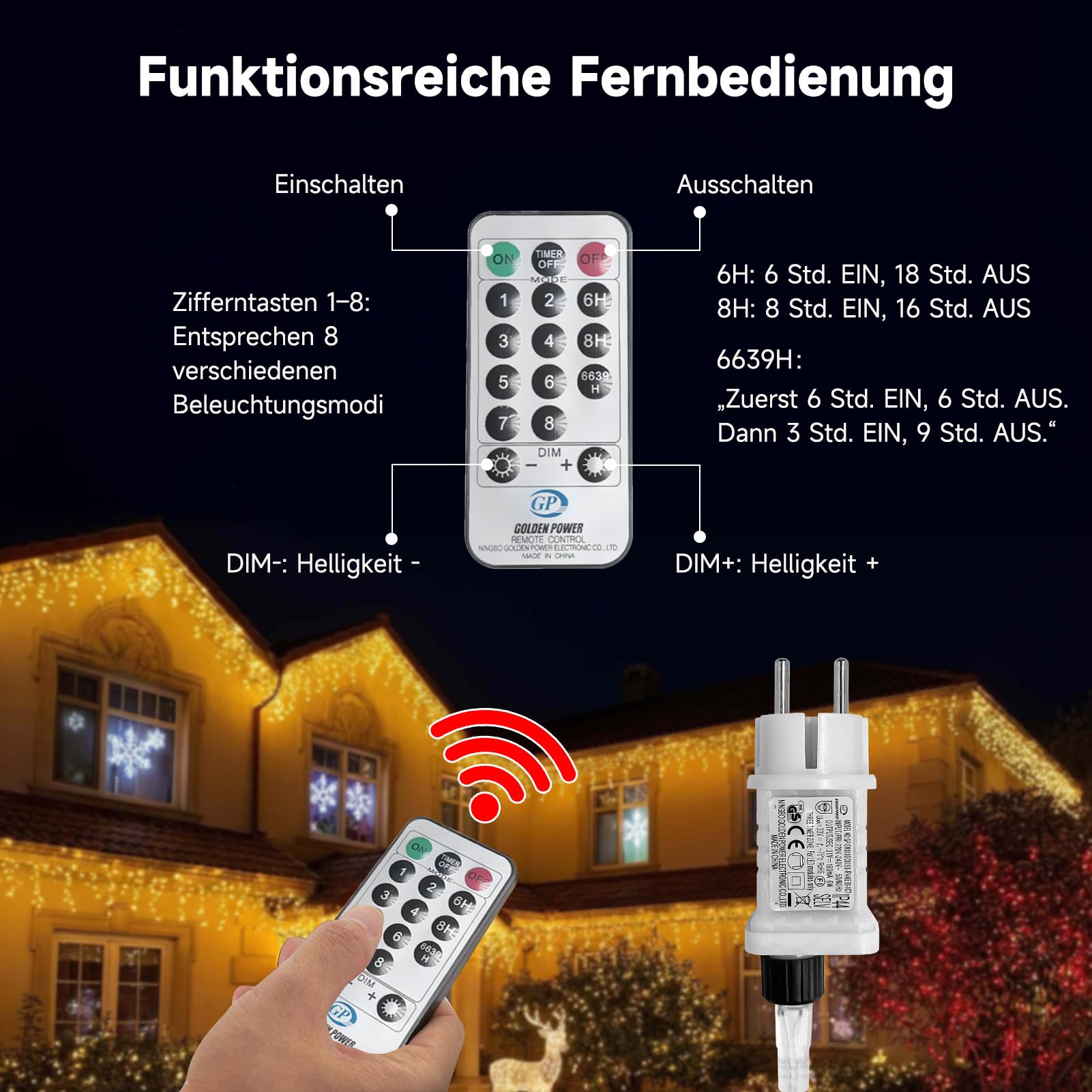 WOWDSGN [515 LED Guirnalda Luminosa de Navidad, 17 Metros | Con Temporizador | 8 Modos | Impermeabilización IP44 | Adecuado para uso en Interiores y Exteriores, Bajo los Aleros y en Terrazas